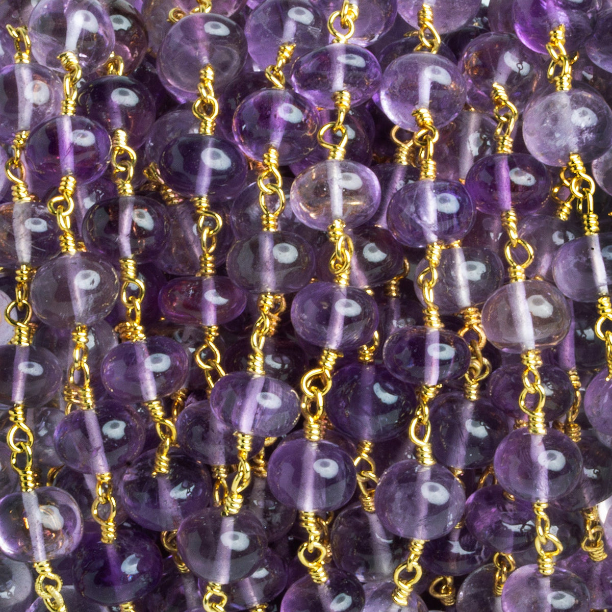 7mm Amethyst Rondelle Gold Chain 28 beads - The Bead Traders