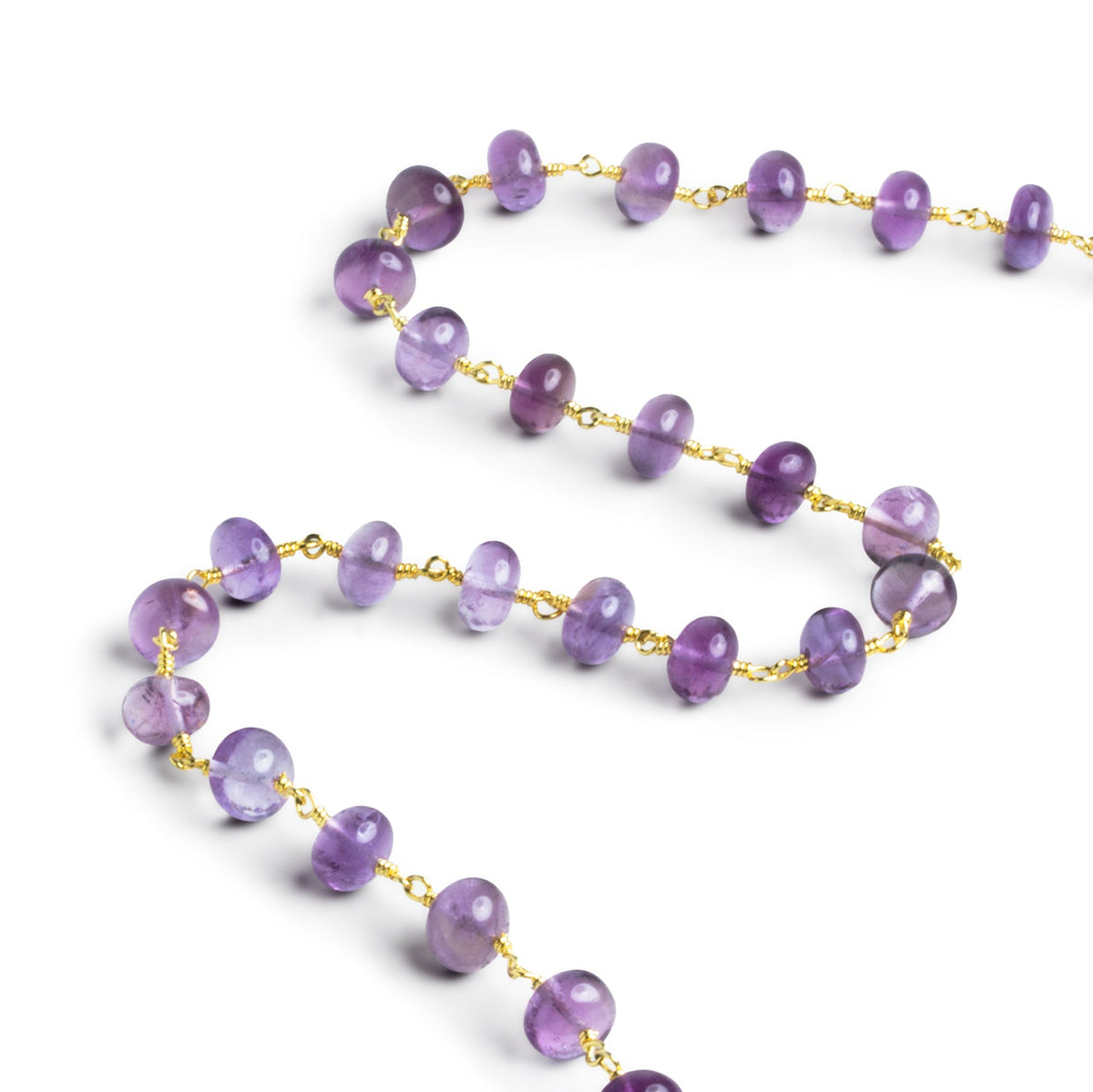 7mm Amethyst Rondelle Gold Chain 28 beads - The Bead Traders