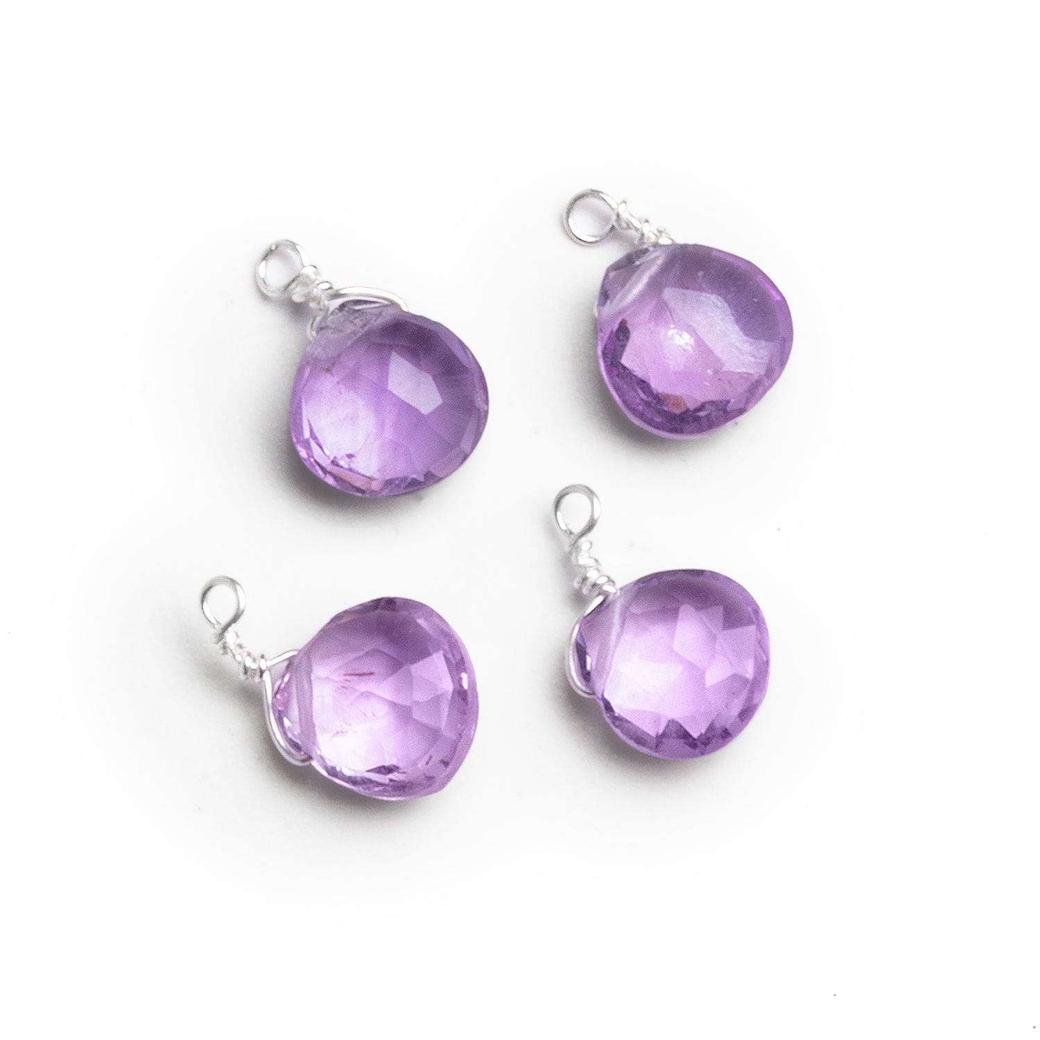 7mm Amethyst Wire - Wrapped Heart Pendants 4 beads - The Bead Traders