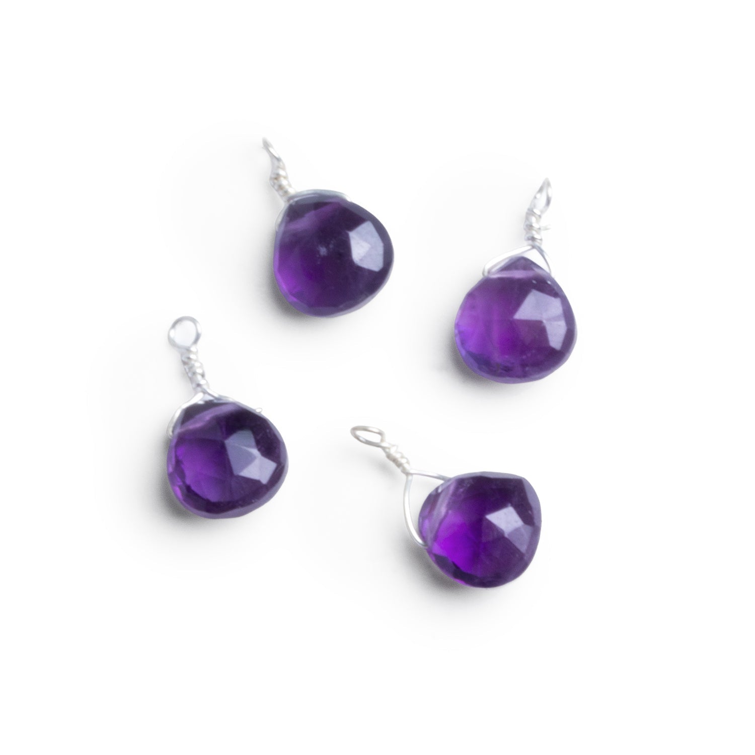 7mm Amethyst Wire - Wrapped Heart Pendants 4 beads - The Bead Traders