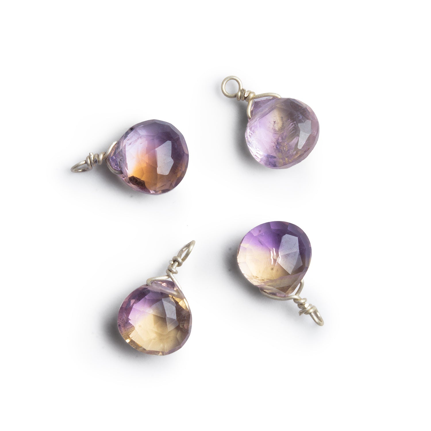 7mm Ametrine Wire - Wrapped Heart Pendants 4 beads - The Bead Traders