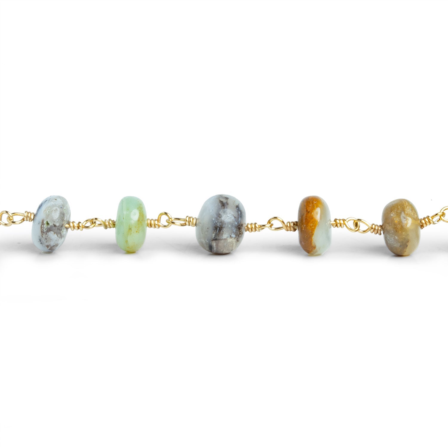 7mm Blue Peruvian Opal Rondelle Gold Chain 29 beads - The Bead Traders