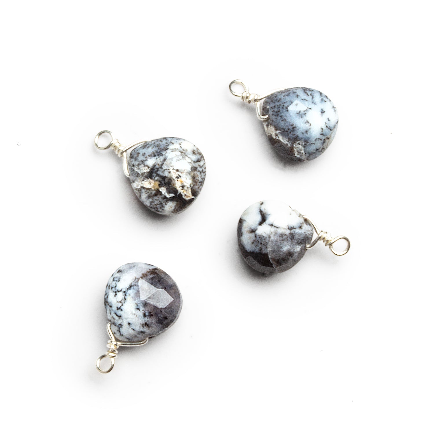 7mm Dendritic Opal Wire - Wrapped Heart Pendants 4 beads - The Bead Traders