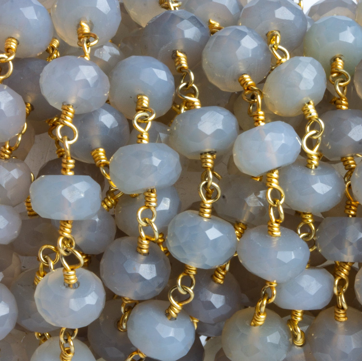 7mm Grey Chalcedony Faceted Rondelle Gold Chain 28 beads - The Bead Traders