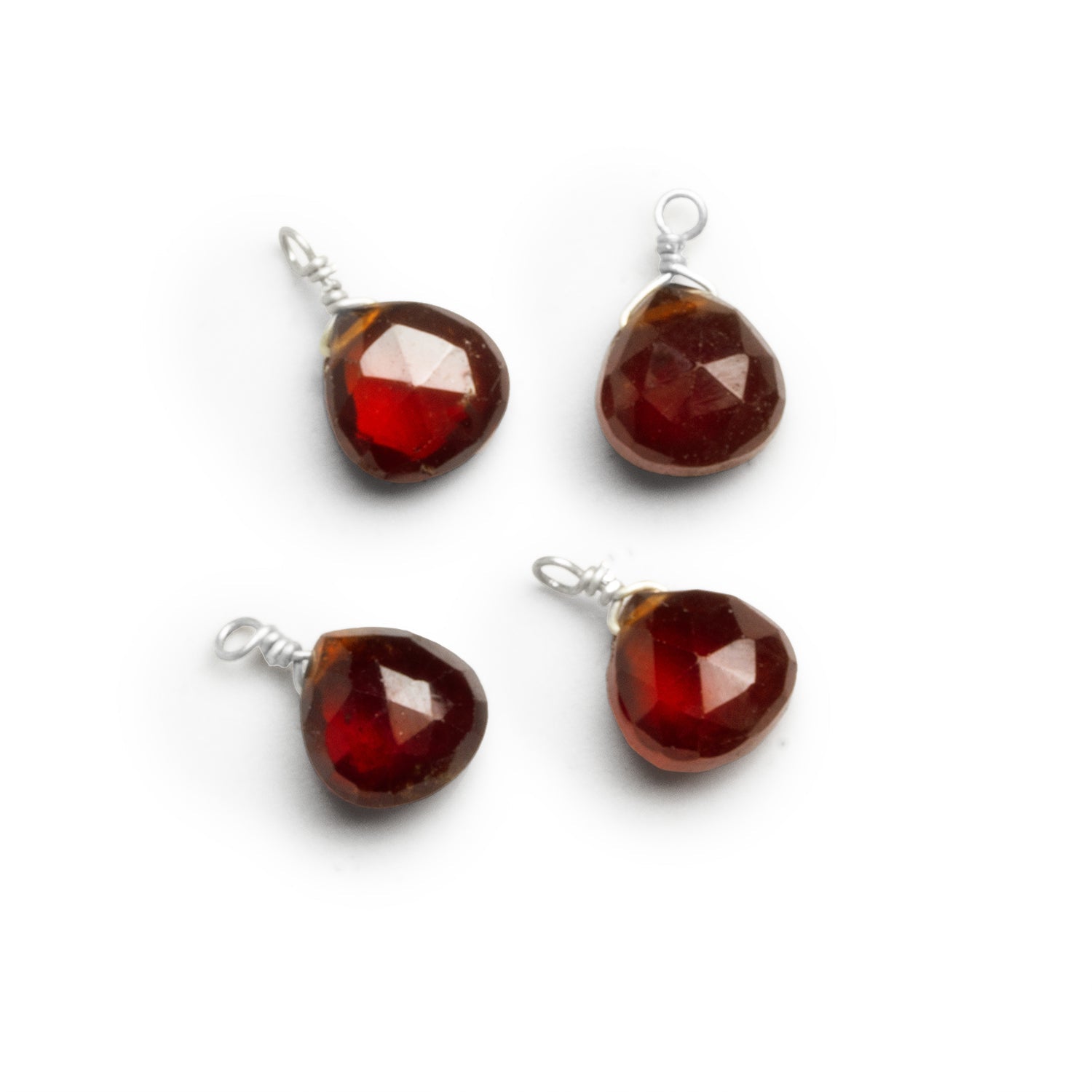 7mm Hessonite Garnet Wire - Wrapped Heart Pendants 4 beads - The Bead Traders