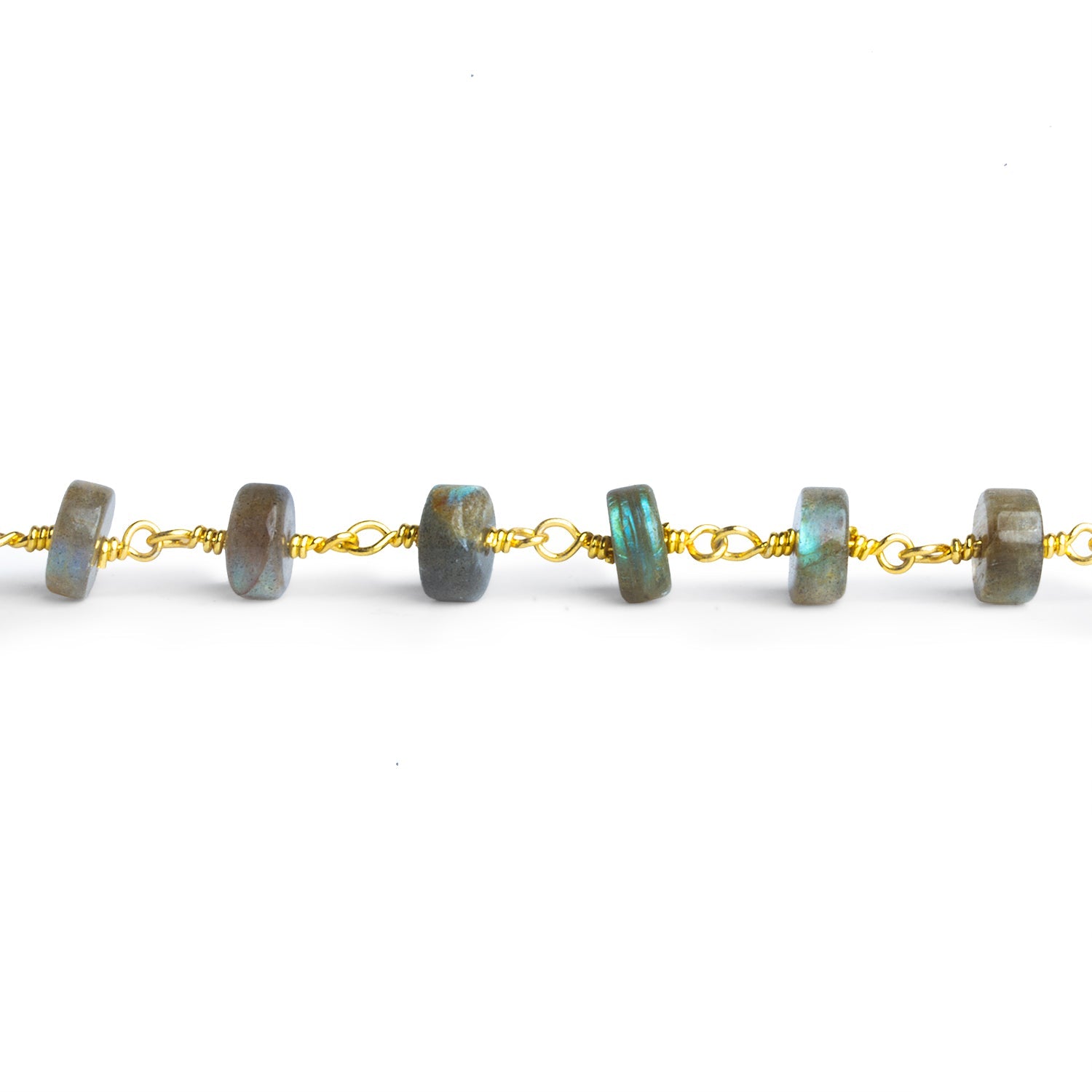 7mm Labradorite Heishi Gold Chain 27 beads - The Bead Traders
