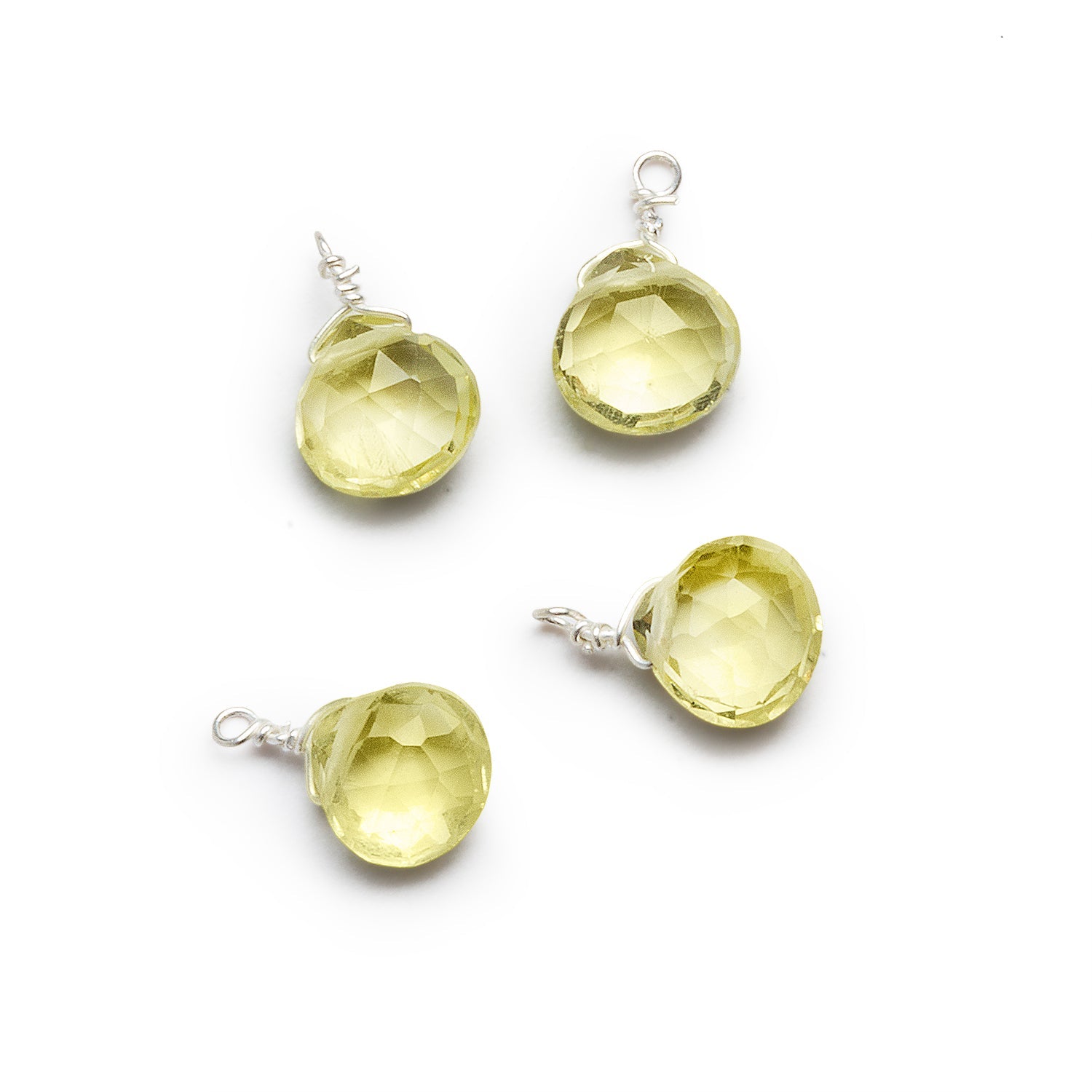 7mm Lemon Quartz Wire - Wrapped Heart Pendants 4 beads - The Bead Traders