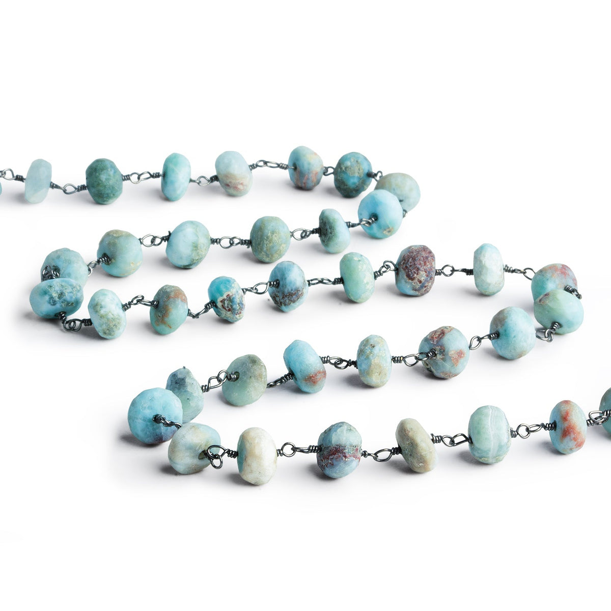 7mm Matte Larimar Rondelle Silver Chain 29 beads - The Bead Traders