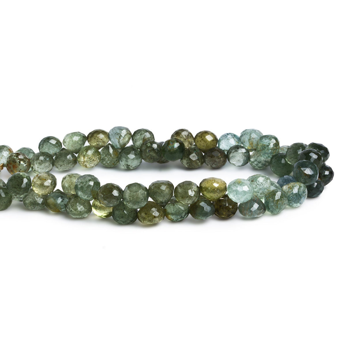 7mm Moss Aquamarine Faceted Candy Kisses 8 inch 63 beads - The Bead Traders
