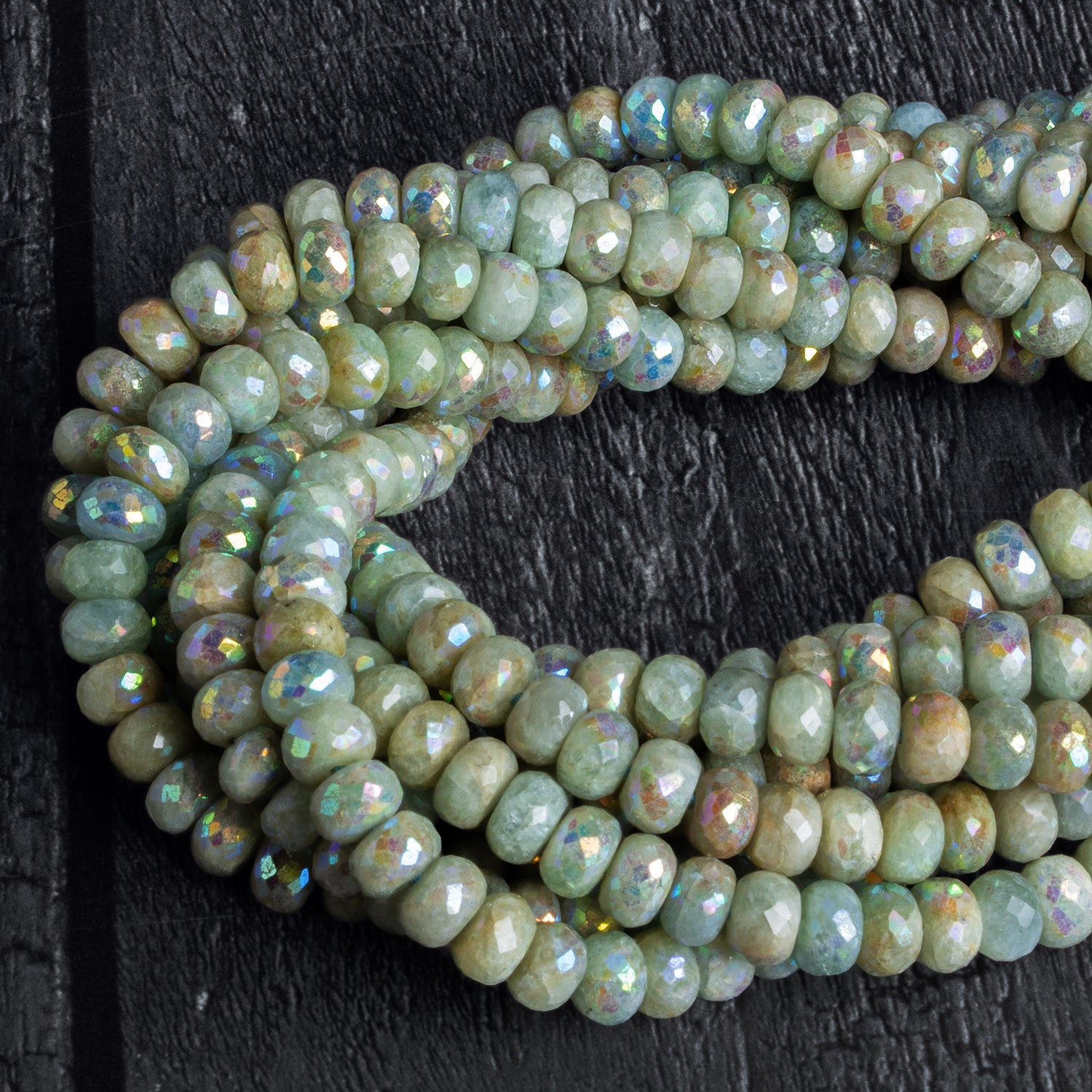 7mm Mystic Aquamarine Faceted Rondelles Set of 10 Beads - The Bead Traders
