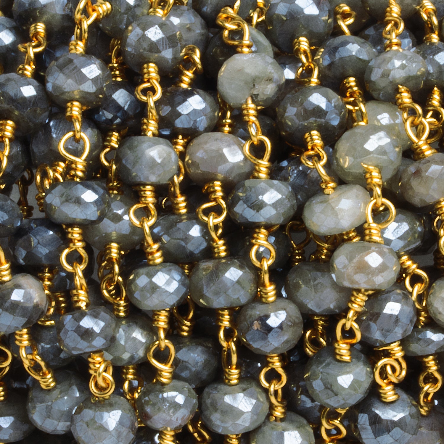 7mm Mystic Quartz Rondelle Gold Chain 24 beads - The Bead Traders