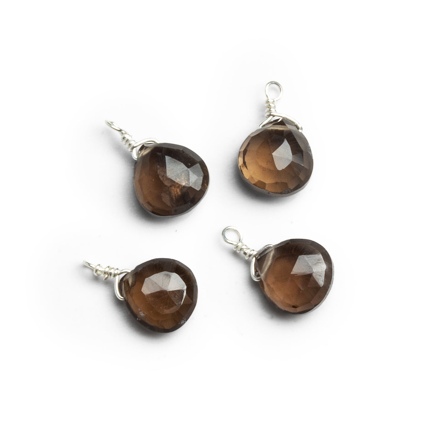 7mm Smoky Quartz Wire - Wrapped Heart Pendants 4 beads - The Bead Traders