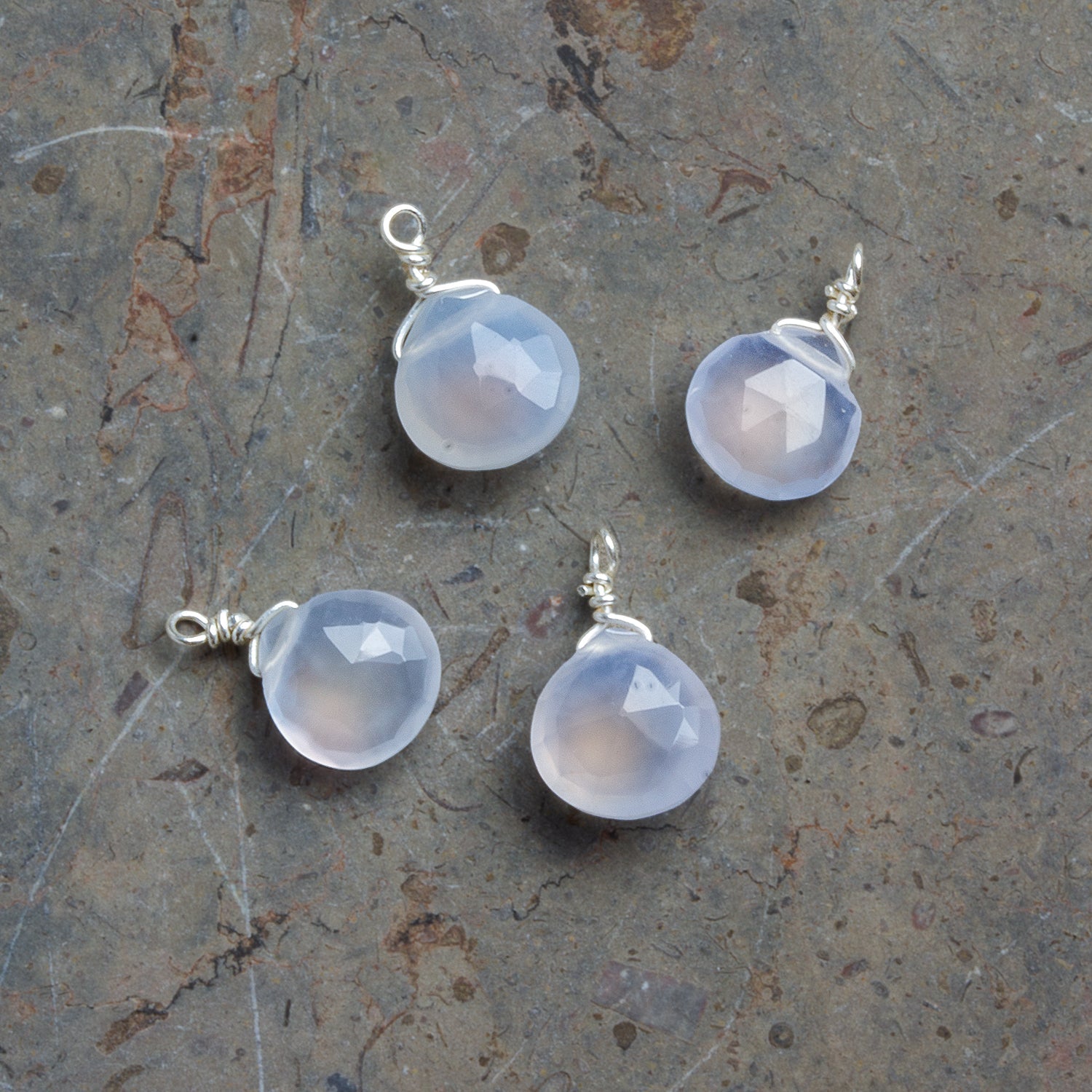 7mm Turkish Chalcedony Wire - Wrapped Heart Pendants 4 beads - The Bead Traders