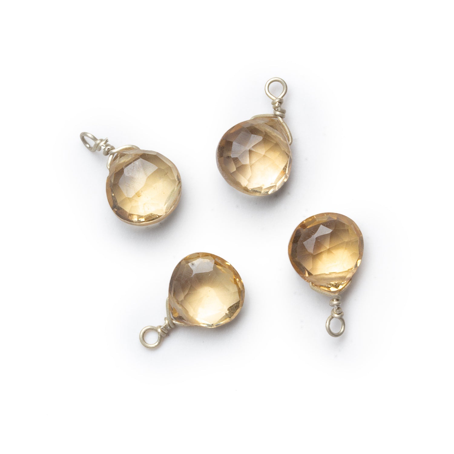 7mm Whisky Quartz Wire - Wrapped Heart Pendants 4 beads - The Bead Traders