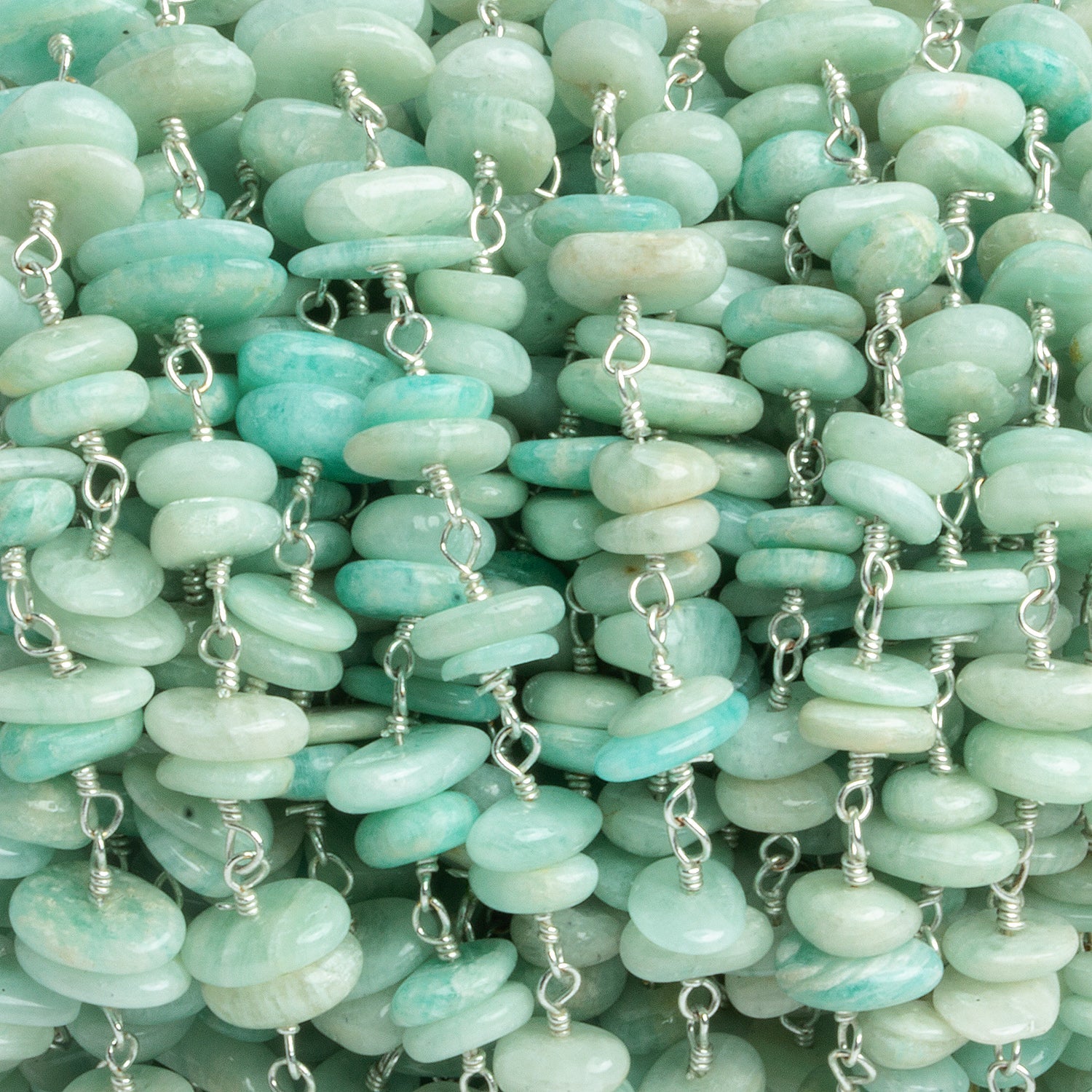 7x5mm Amazonite Double Nugget Silver Chain 60 beads - The Bead Traders