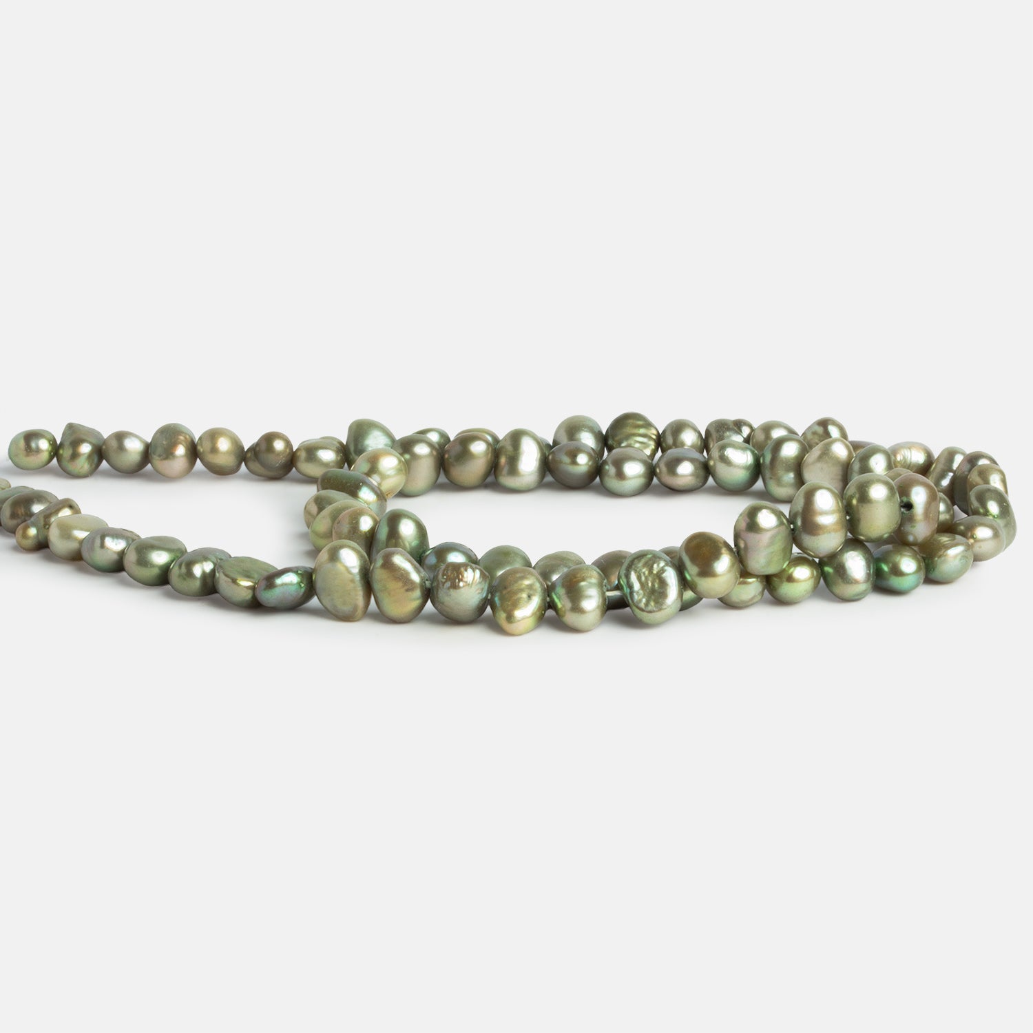 7x5mm Sage Green Baroque Pearls 15 inch 70 beads - The Bead Traders