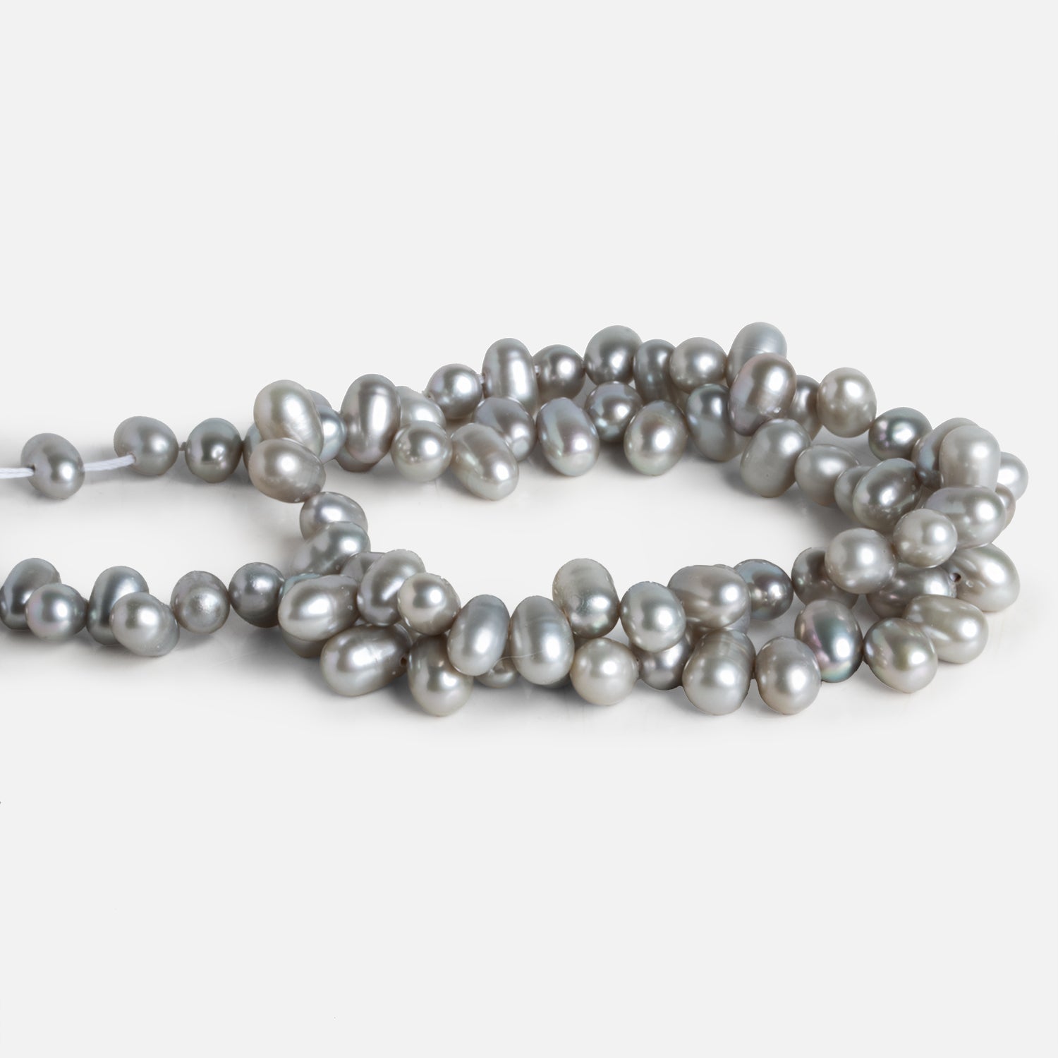 7x5mm Silver Top - Drilled Oval Pearls 15 inch 78 beads - The Bead Traders