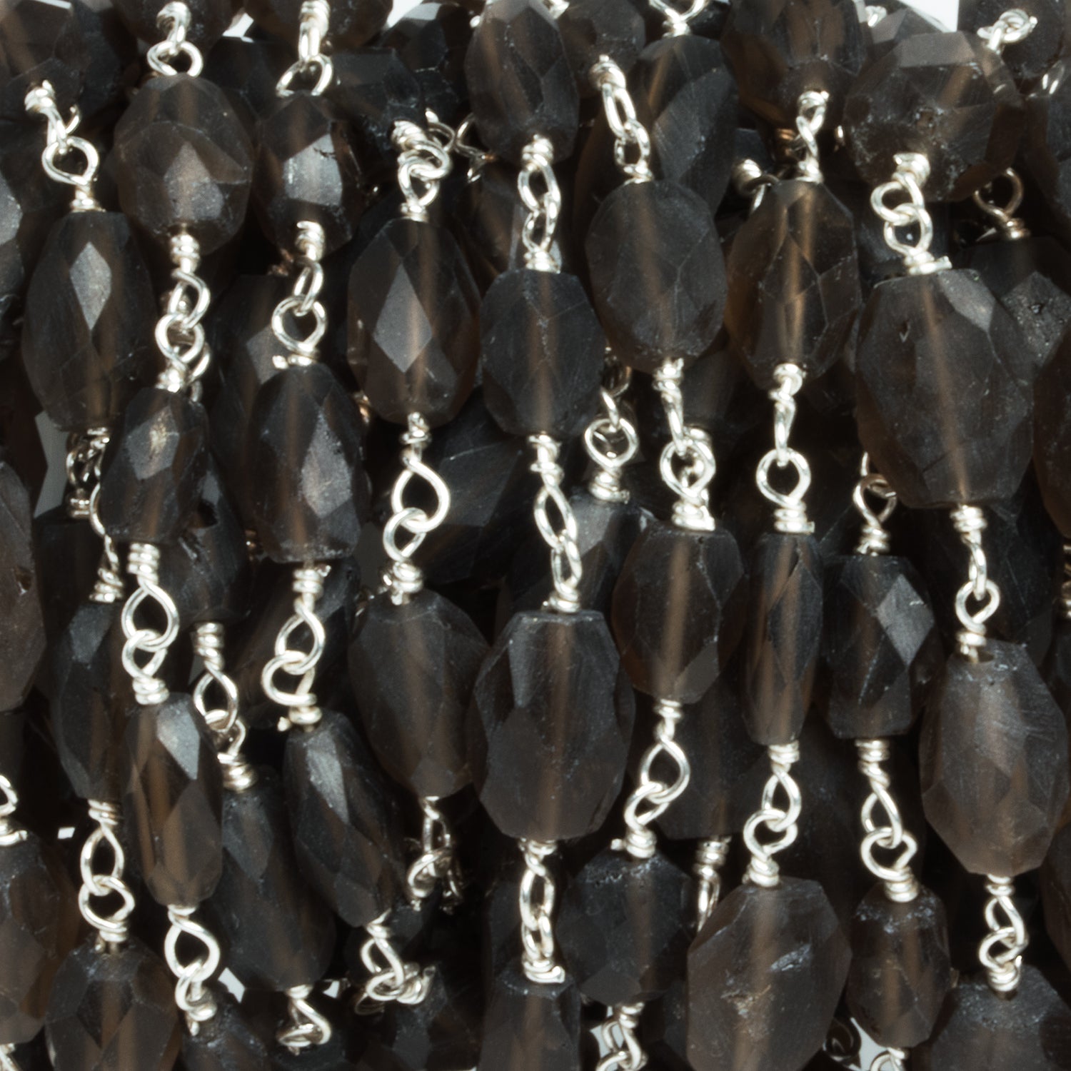 7x5mm Smoky Quartz Faceted Oval Silver Chain 21 beads - The Bead Traders