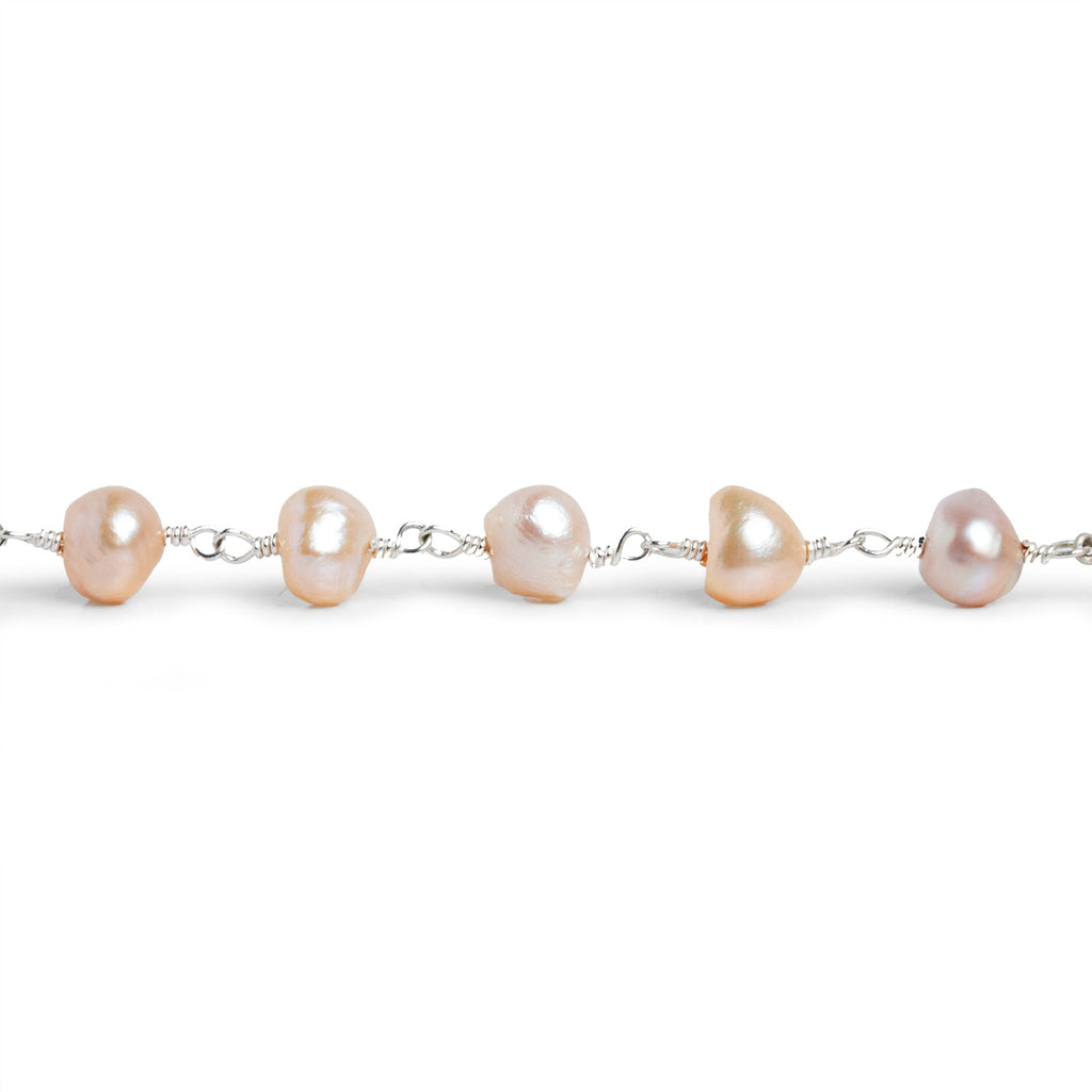 7x6mm Peach Baroque Pearl Silver Chain 25 beads - The Bead Traders