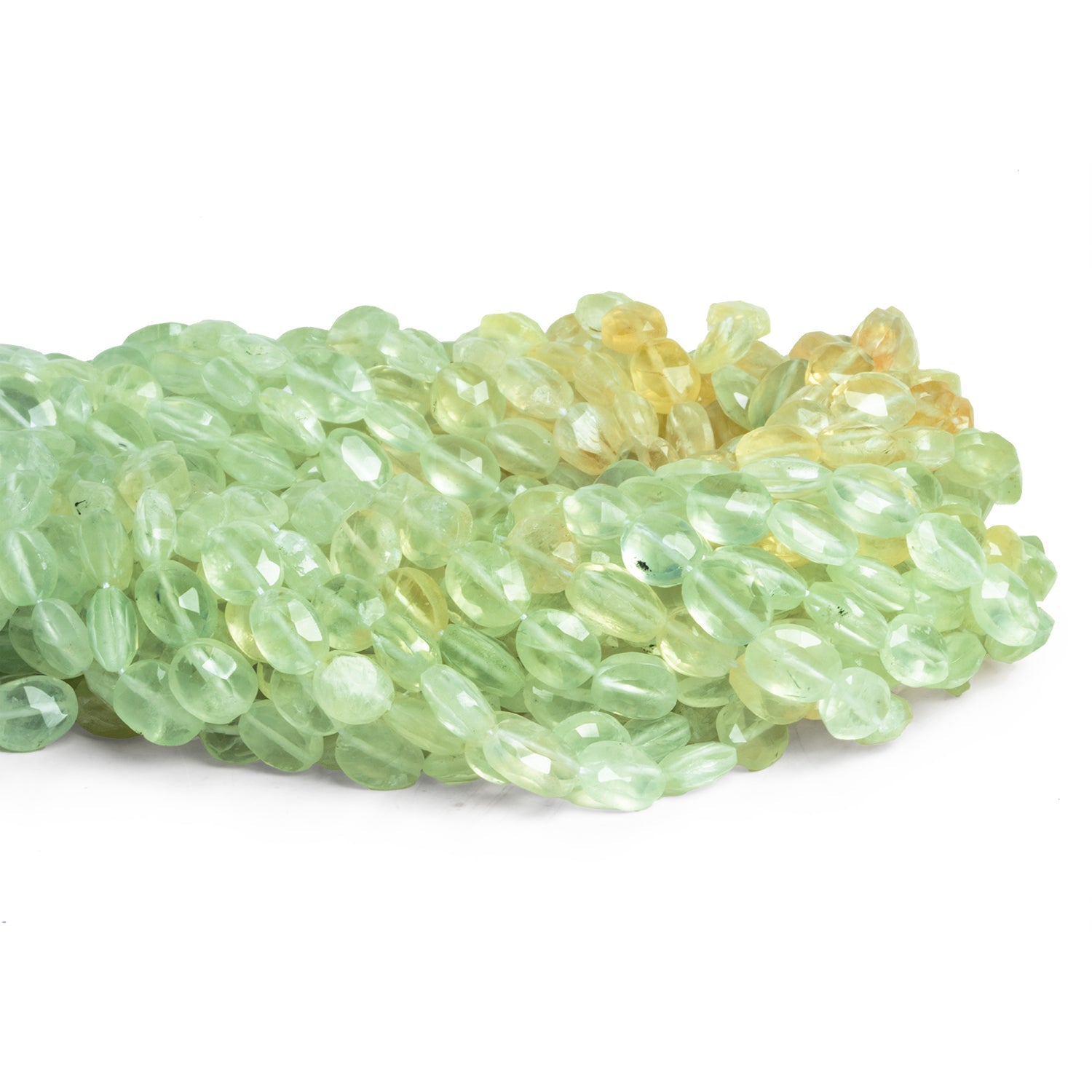 7x6mm Prehnite Faceted Ovals 14 inch 40 beads - The Bead Traders