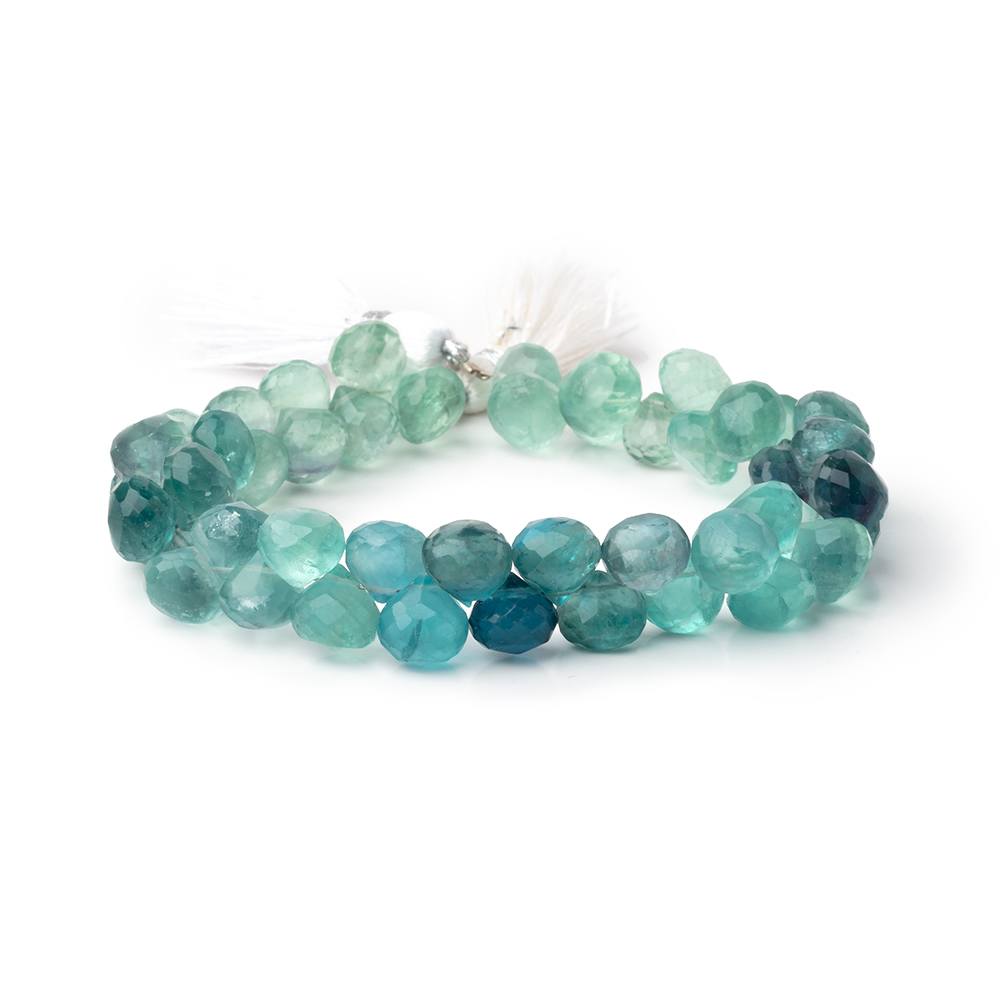 8 - 10mm Neon Teal Fluorite Faceted Candy Kisses 7.5 inch 43 beads - The Bead Traders