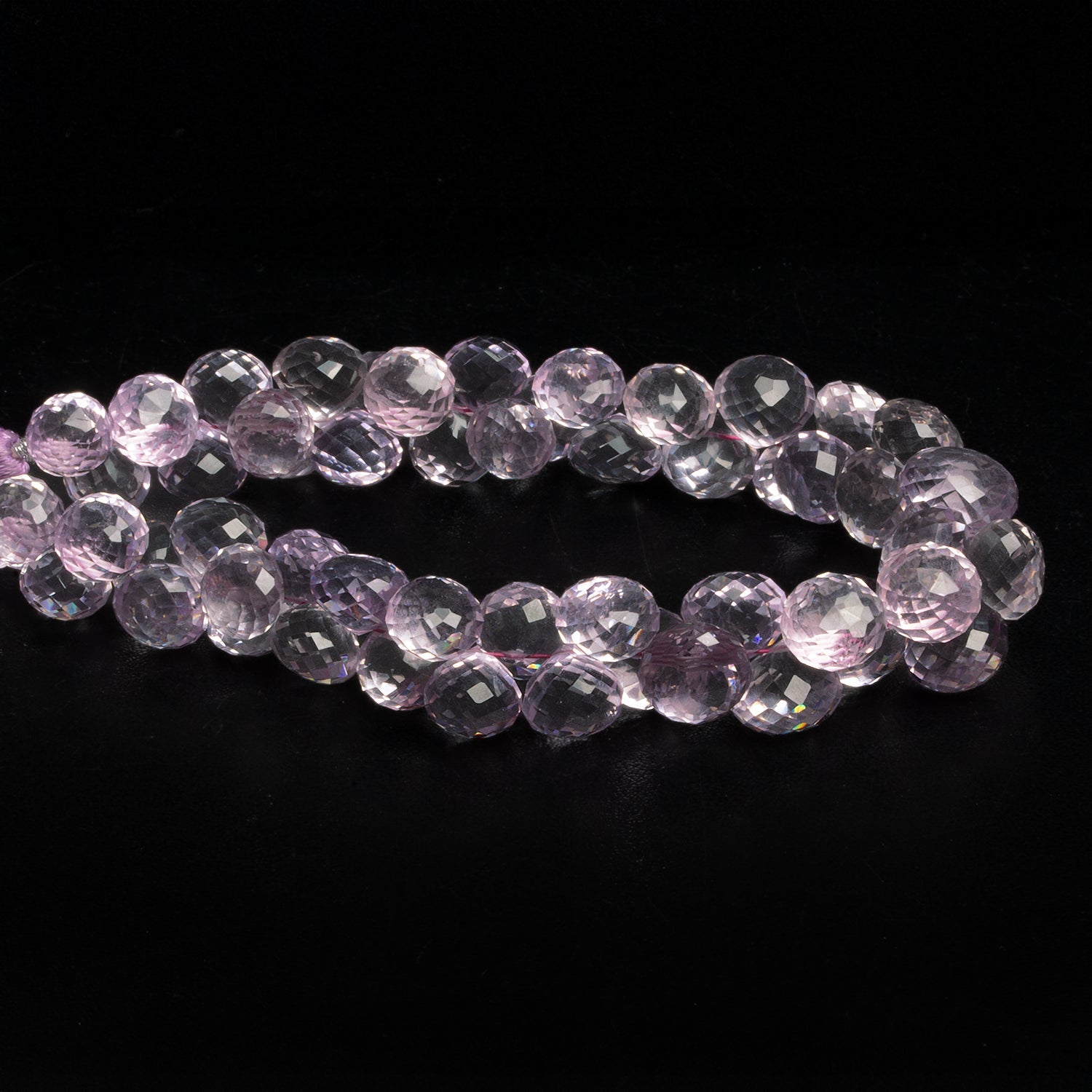 8 - 10mm Pink Amethyst Faceted Candy Kisses 8 inch 55 beads - The Bead Traders