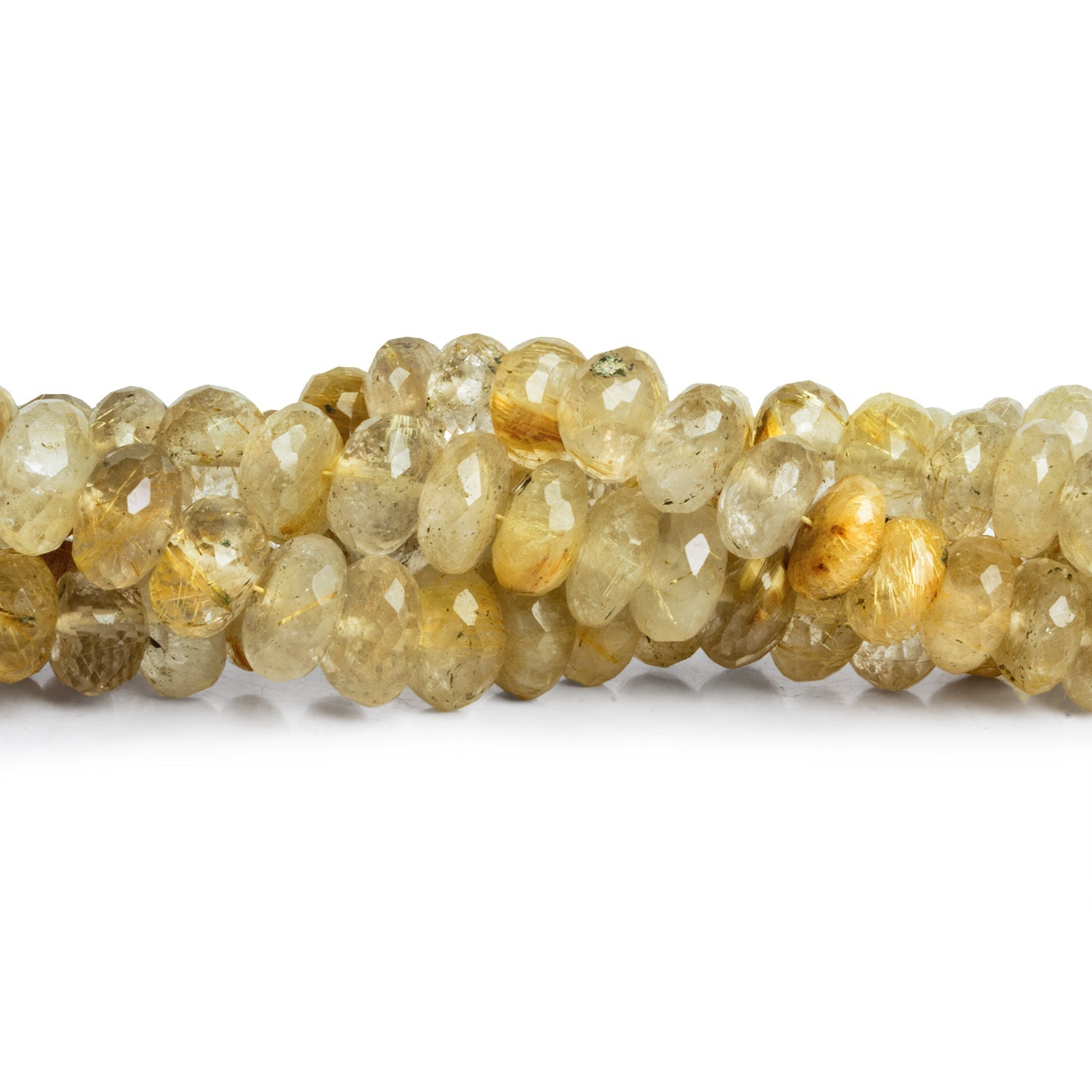 8 - 10mm Rutilated Quartz Faceted Rondelles 15 inch 63 beads - The Bead Traders