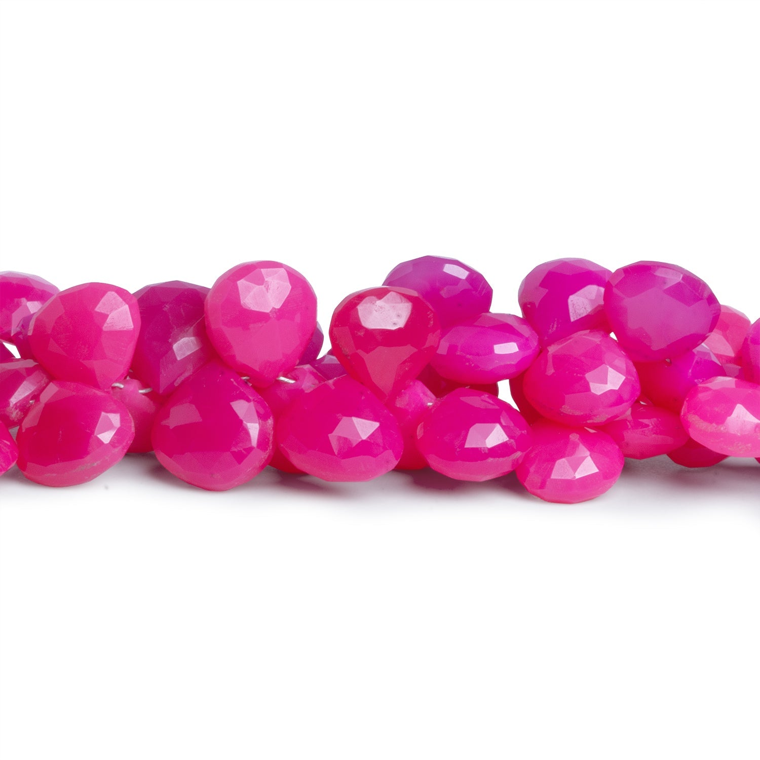 8 - 11mm Neon Pink Chalcedony Hearts 7.5 inch 52 beads - The Bead Traders