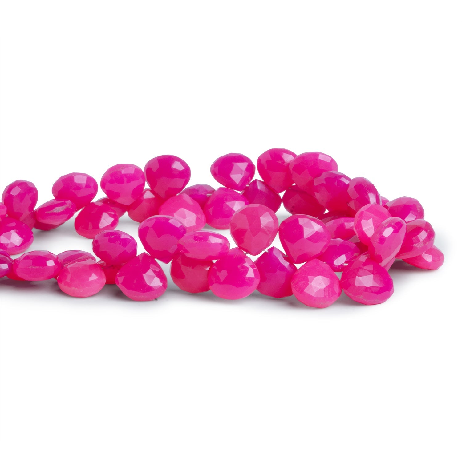 8 - 11mm Neon Pink Chalcedony Hearts 7.5 inch 52 beads - The Bead Traders