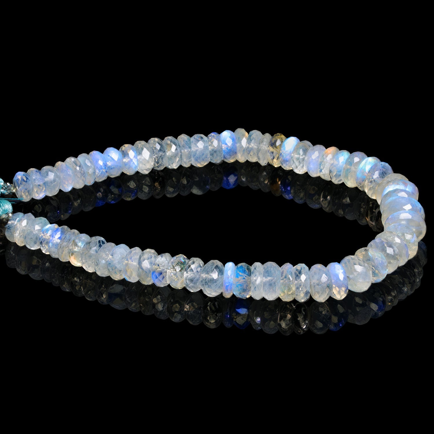 8 - 11mm Rainbow Moonstone Faceted Rondelles 9.5 inch 60 beads - The Bead Traders