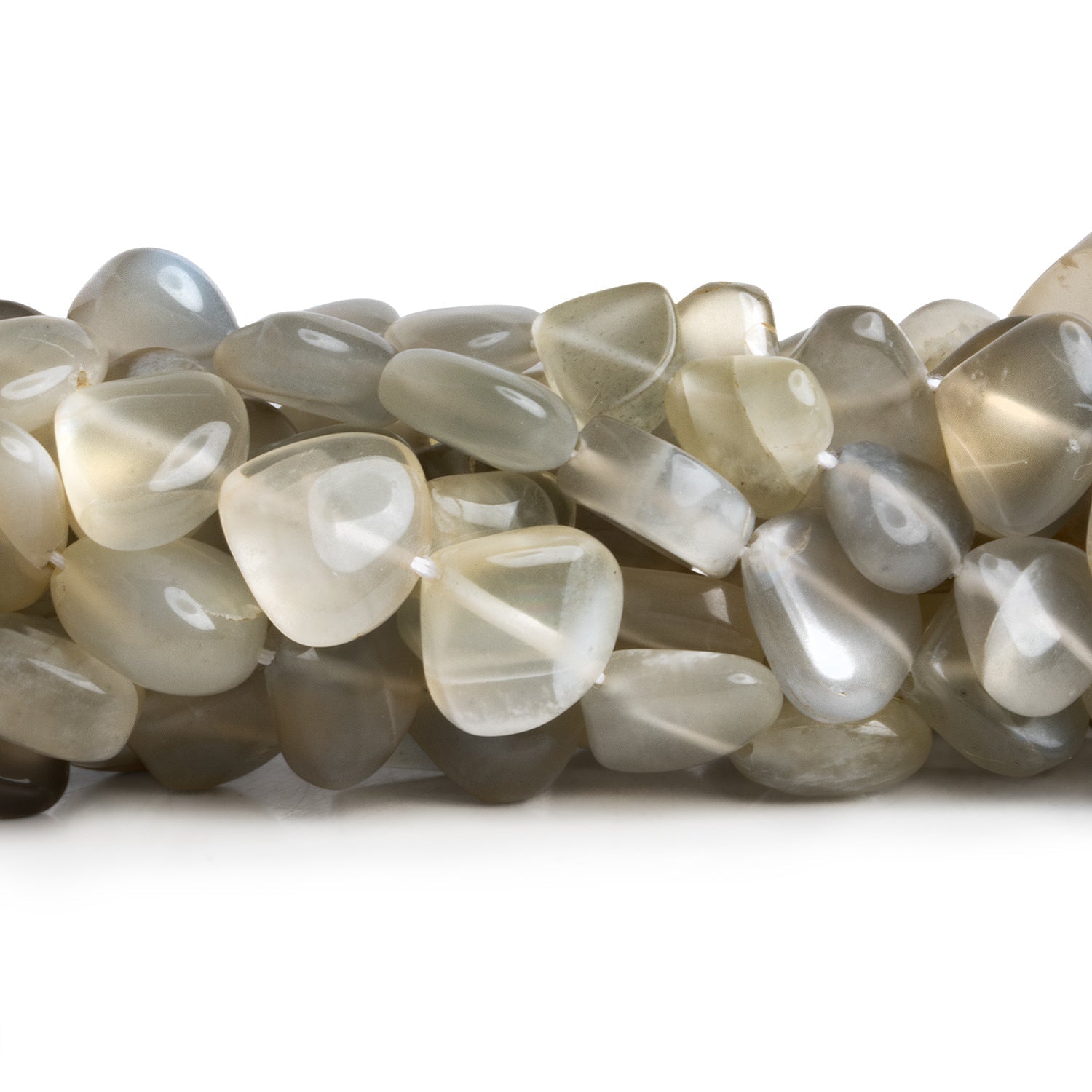 8 - 12mm Light Grey Moonstone Plain Hearts 14 inch 35 beads - The Bead Traders