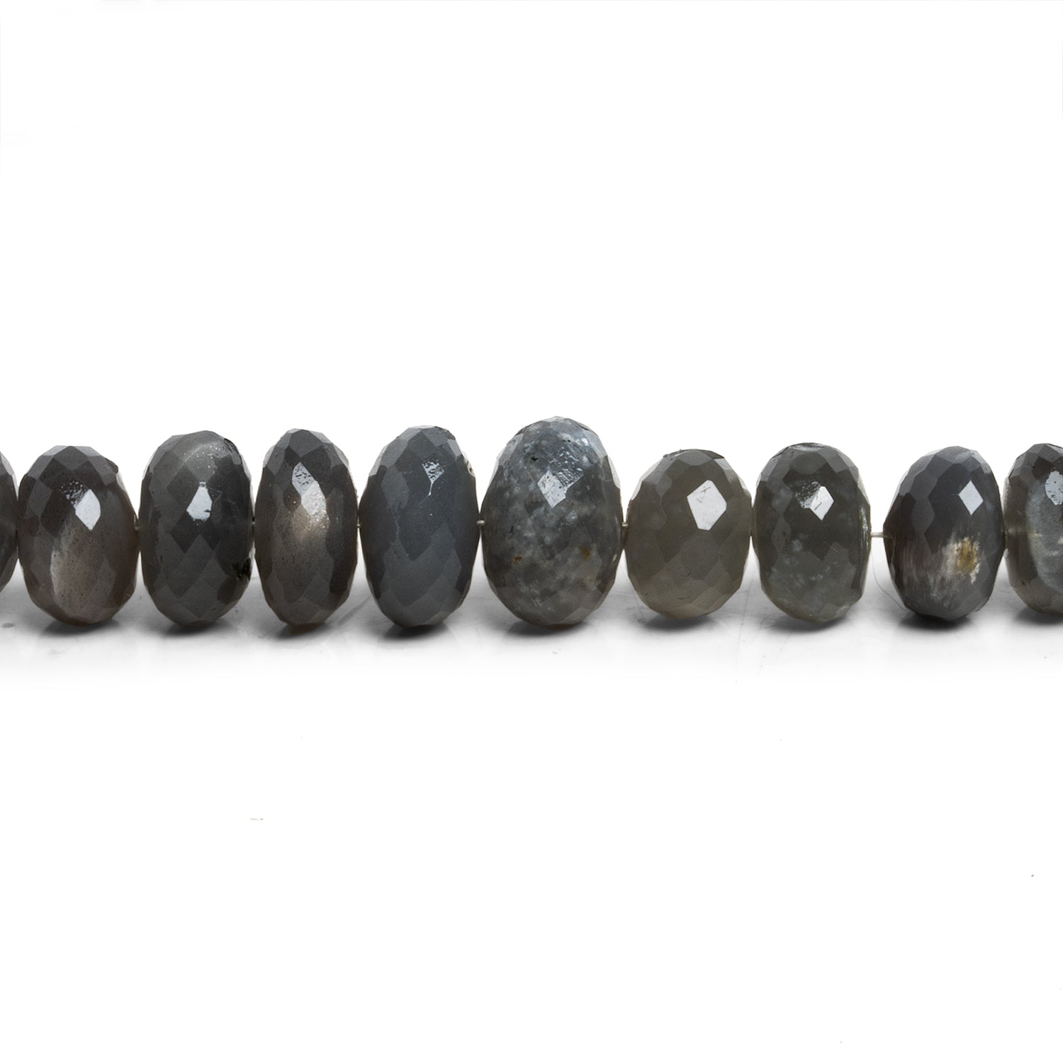 8-12mm Platinum Grey Moonstone Faceted Rondelles 15 inch 56 Beads - The Bead Traders