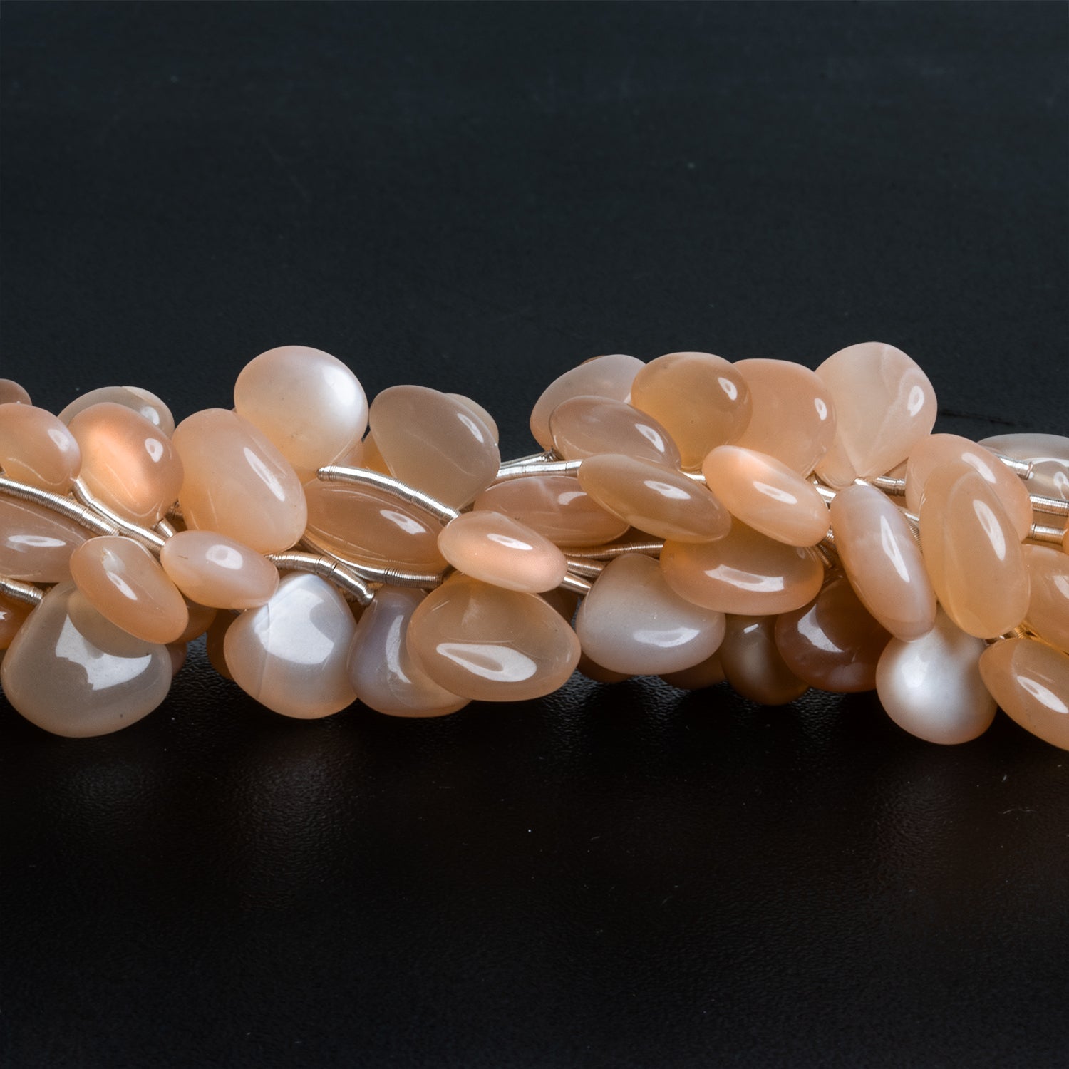 8 - 13mm Light Peach Moonstone Plain Hearts 10 inch 20 beads - The Bead Traders