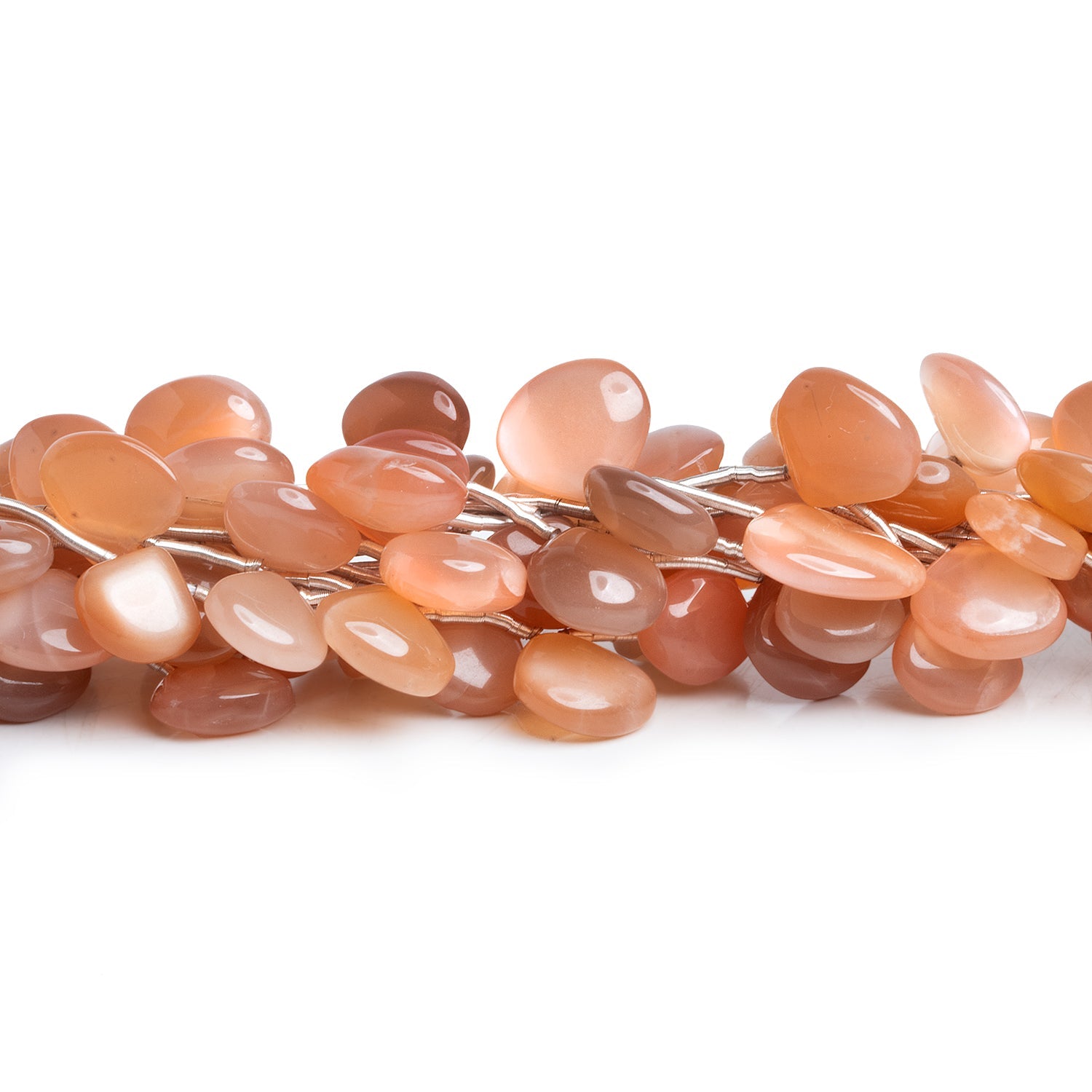 8 - 13mm Peach Moonstone Plain Hearts 10 inch 17 beads - The Bead Traders