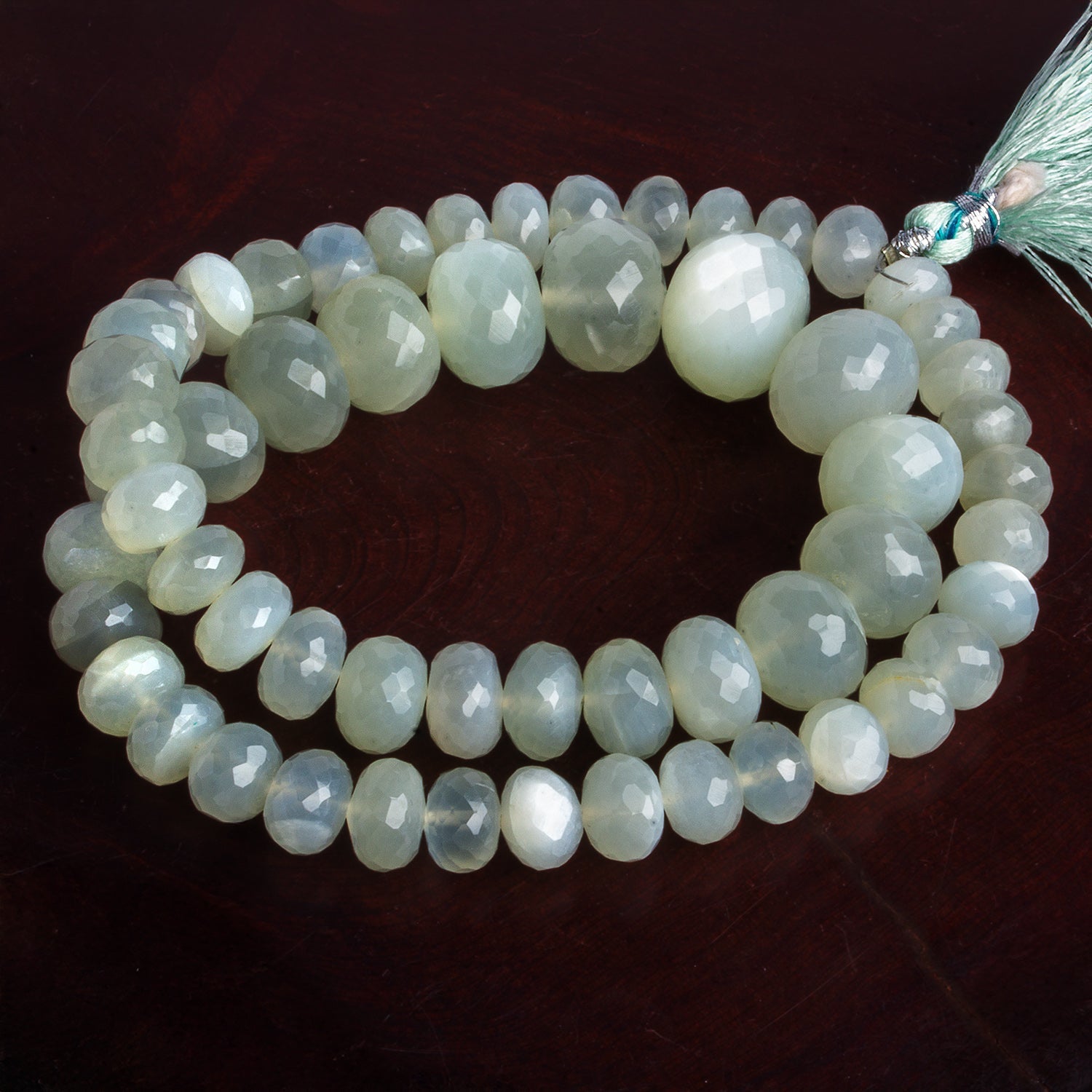 8 - 14mm Sage Moonstone Faceted Rondelles 16 inch 57 beads - The Bead Traders