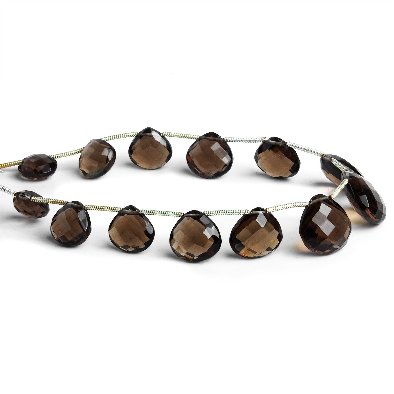 8 - 15mm Smoky Quartz Faceted Hearts 7 inch 13 beads - The Bead Traders