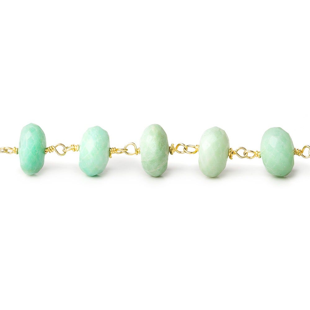 8-9.5mm Amazonite faceted rondelle Gold Chain 30 beads - The Bead Traders