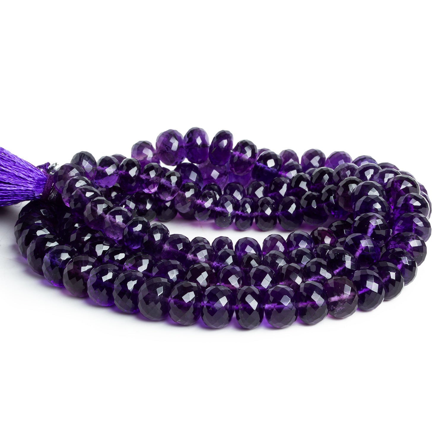 8-9mm African Amethyst Faceted Rondelles 15 inch 64 beads - The Bead Traders