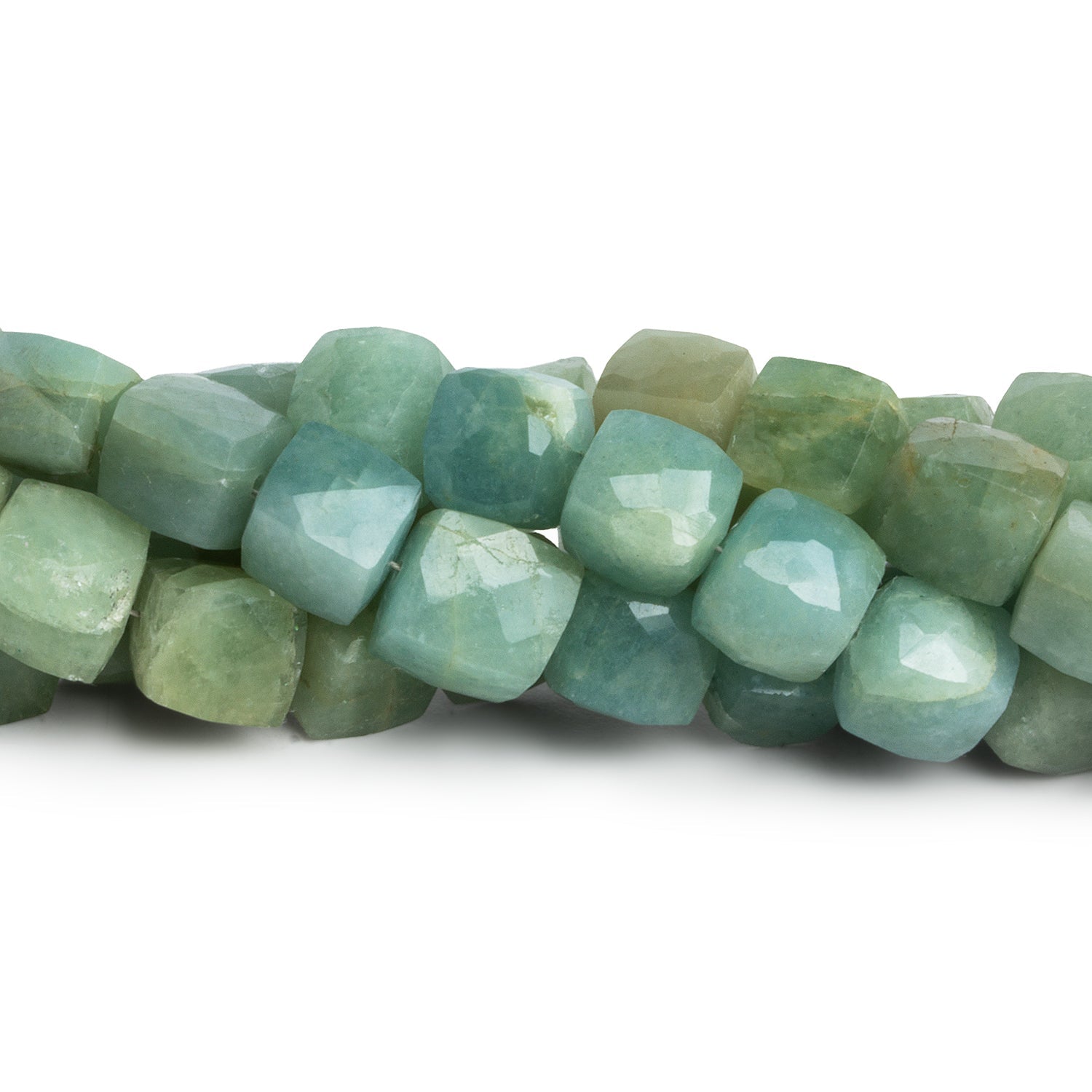 8-9mm Milky Aquamarine Faceted Cubes 8 inch 23 beads - The Bead Traders