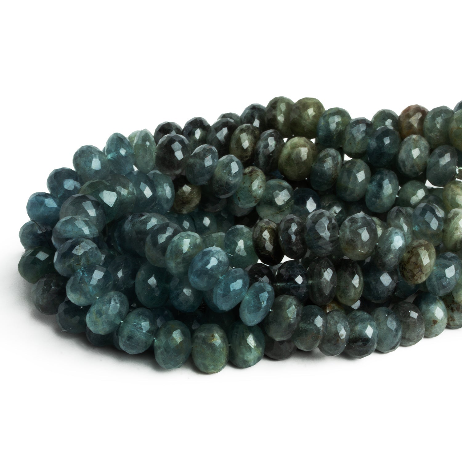 8-9mm Moss Aquamarine Faceted Rondelles 8 inch 34 beads - The Bead Traders