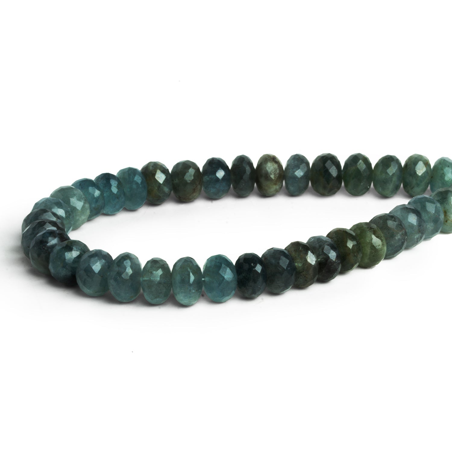 8-9mm Moss Aquamarine Faceted Rondelles 8 inch 34 beads - The Bead Traders