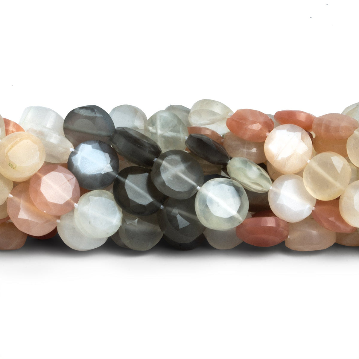 8-9mm Multicolor Moonstone Faceted Coins 12 inch 38 beads - The Bead Traders