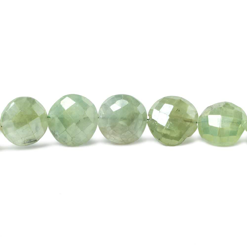 8 - 9mm Mystic Prehnite Faceted Coins 13.5 inch 37 beads - The Bead Traders