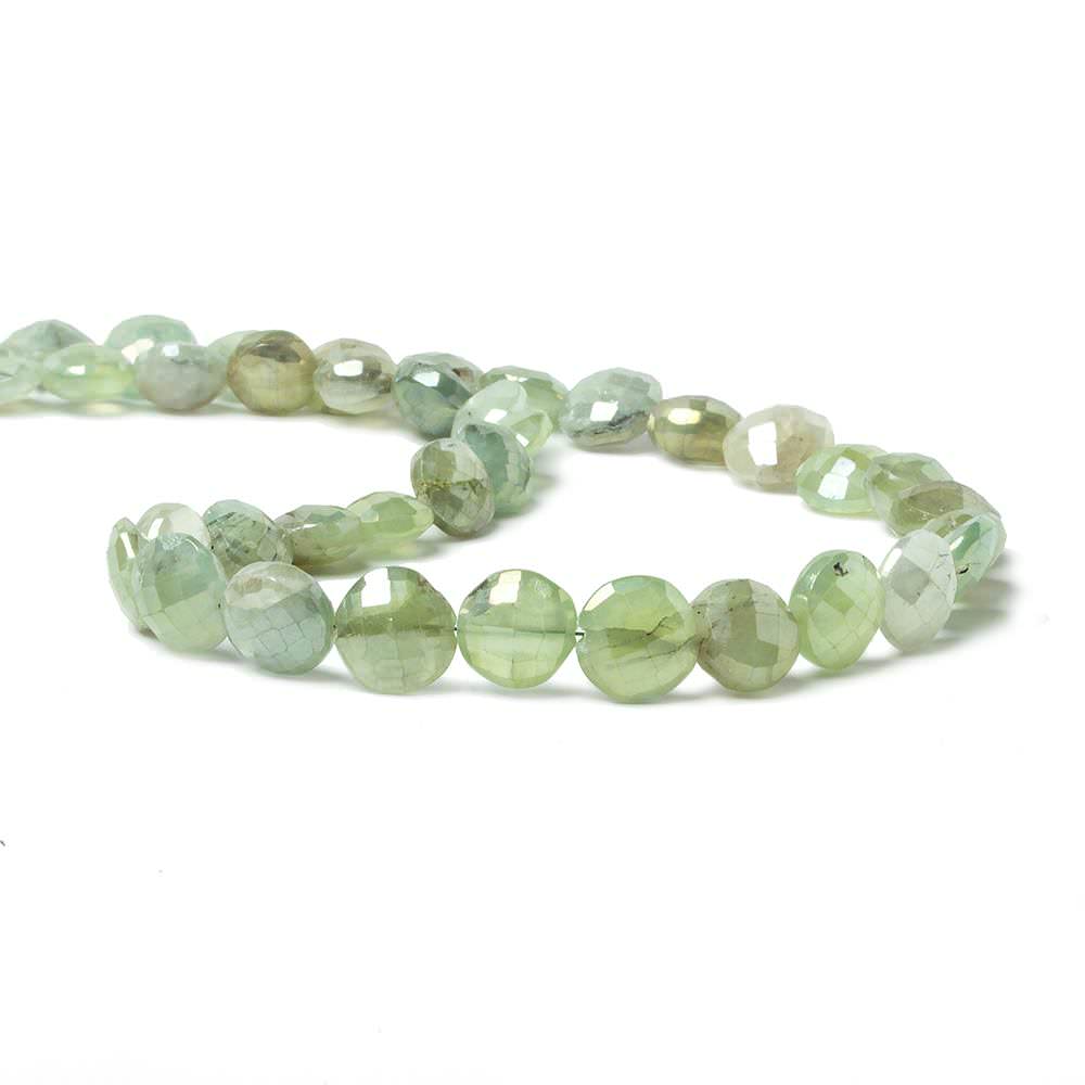 8 - 9mm Mystic Prehnite Faceted Coins 13.5 inch 37 beads - The Bead Traders