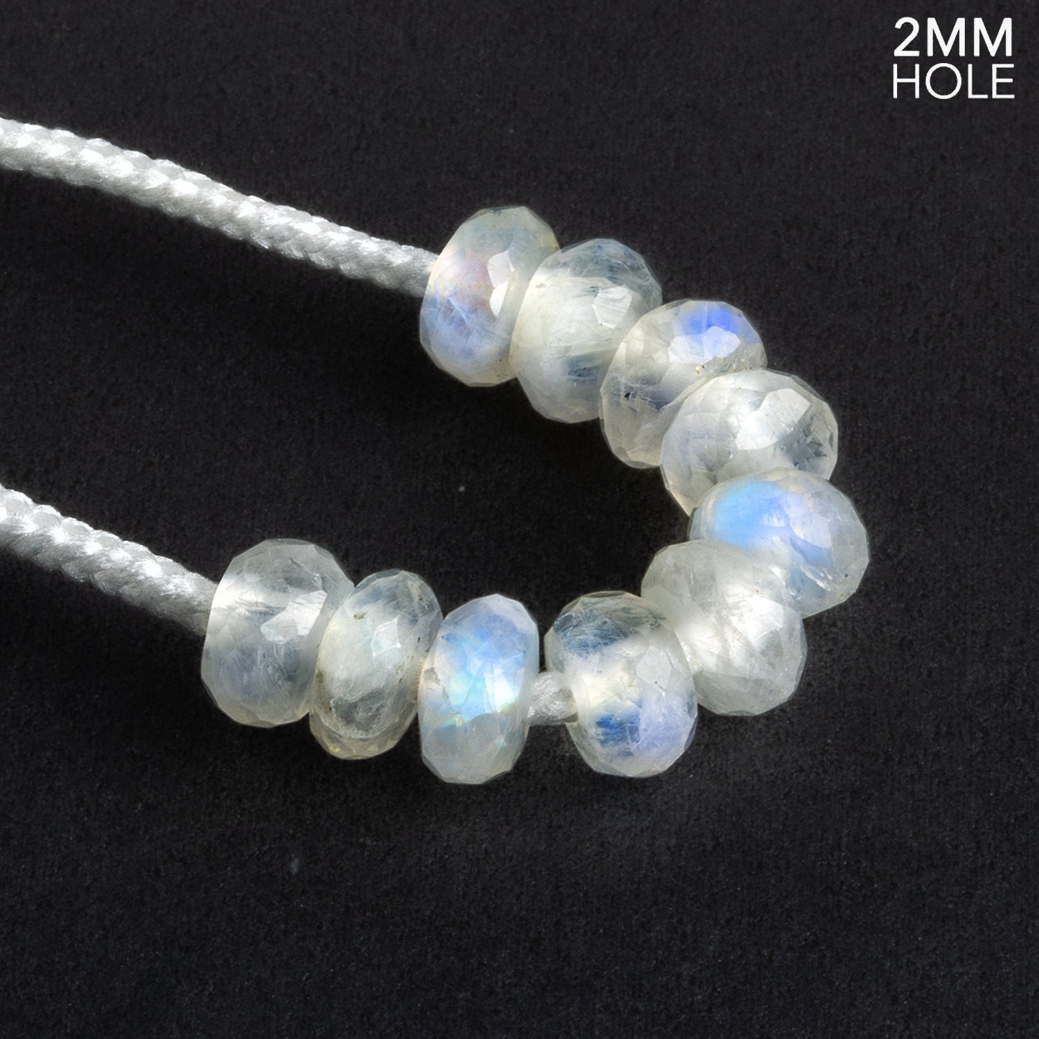 8 - 9mm Rainbow Moonstone 2mm Large Hole Rondelles 10 Beads - The Bead Traders