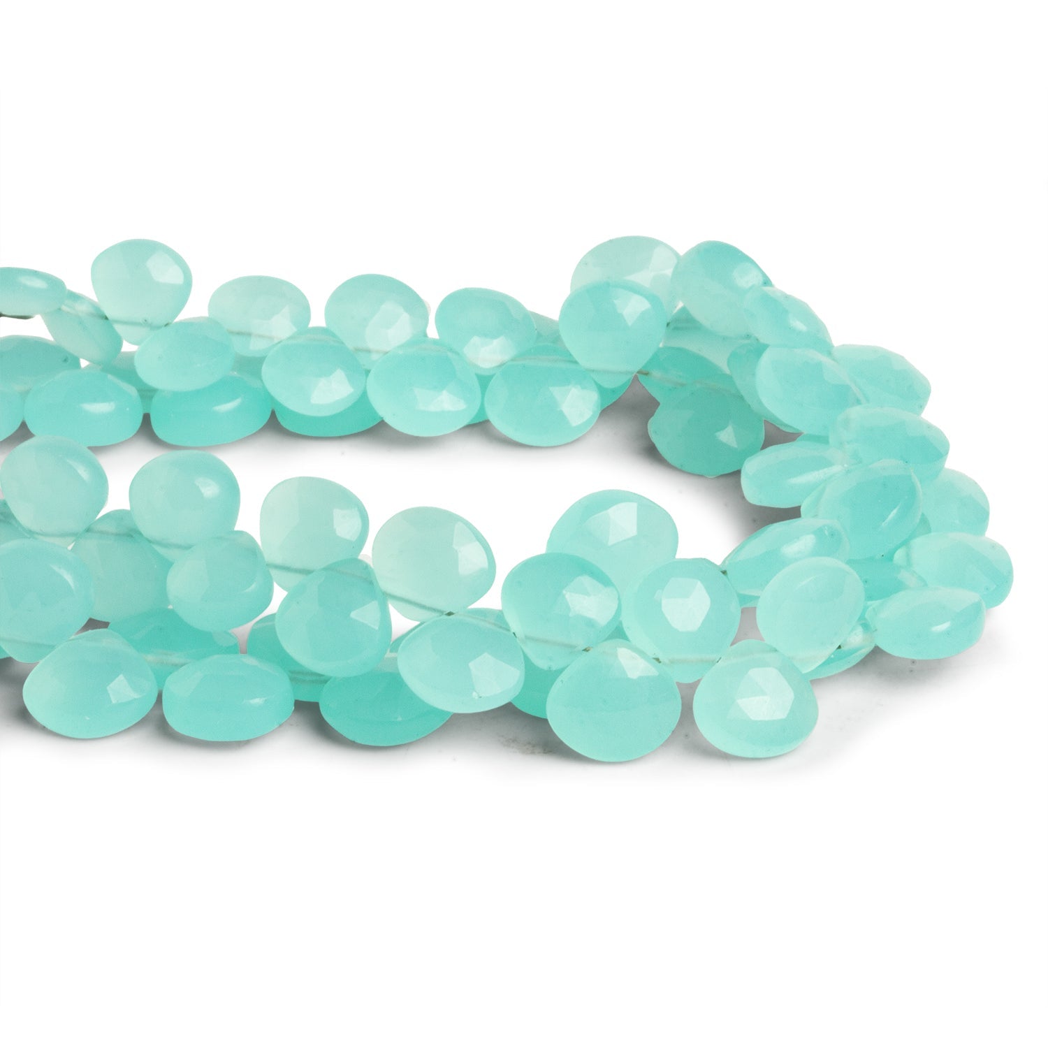 8 - 9mm Seafoam Chalcedony Faceted Hearts 7.5 inch 38 beads - The Bead Traders