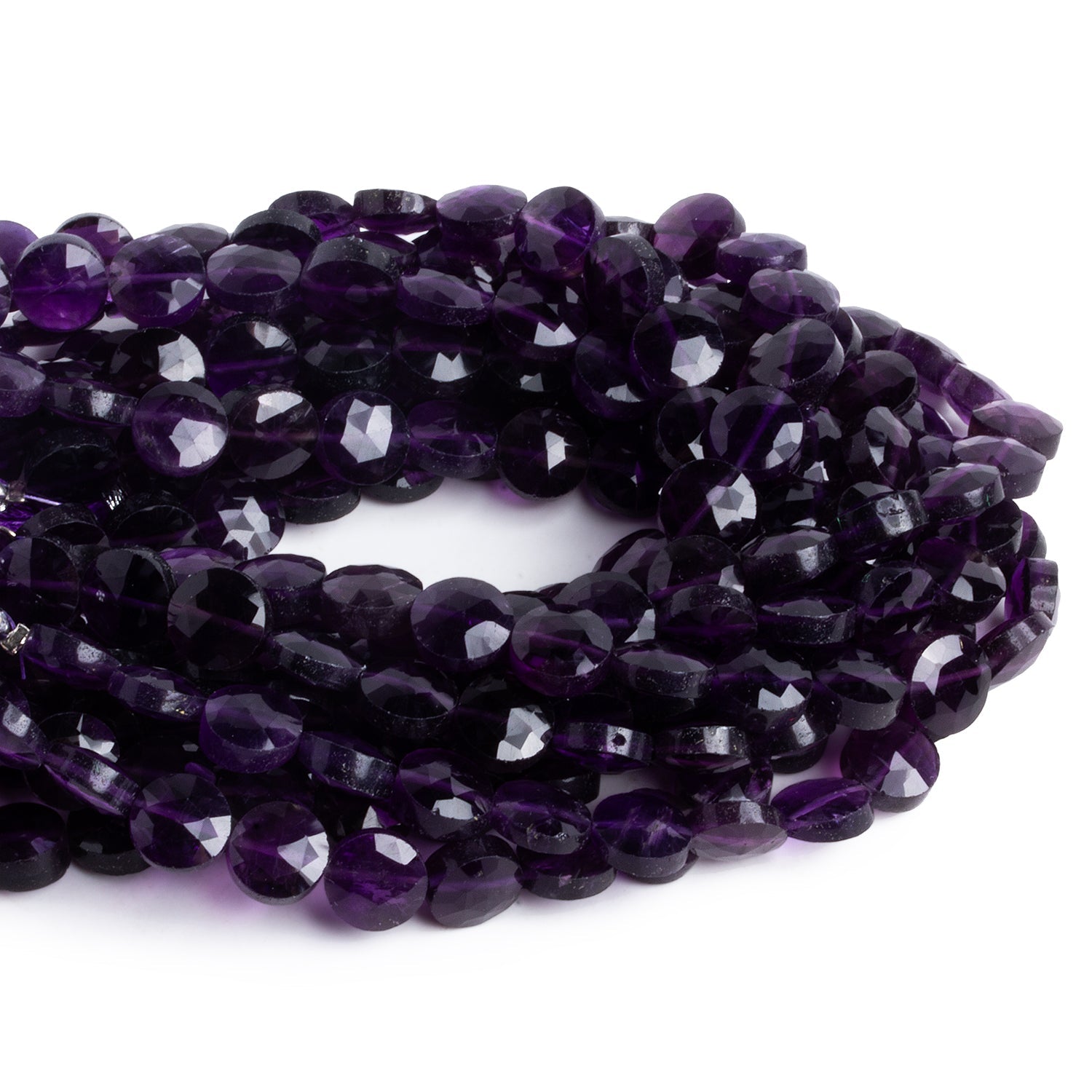 8mm Amethyst Faceted Coins 7.5 inch 23 beads - The Bead Traders