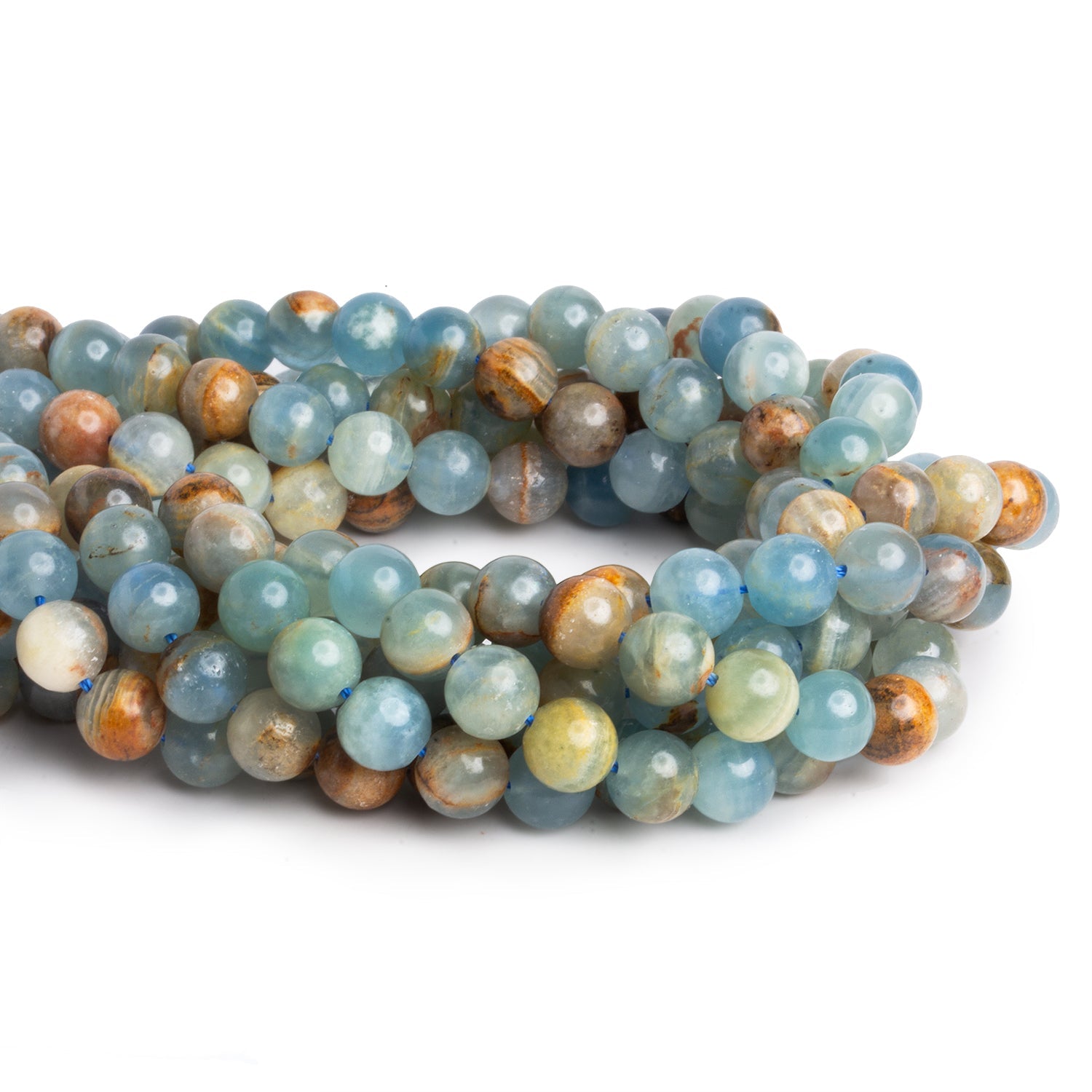 8mm Argentina Lemurian Aquantine Calcite Rounds 16 inch 48 beads - The Bead Traders