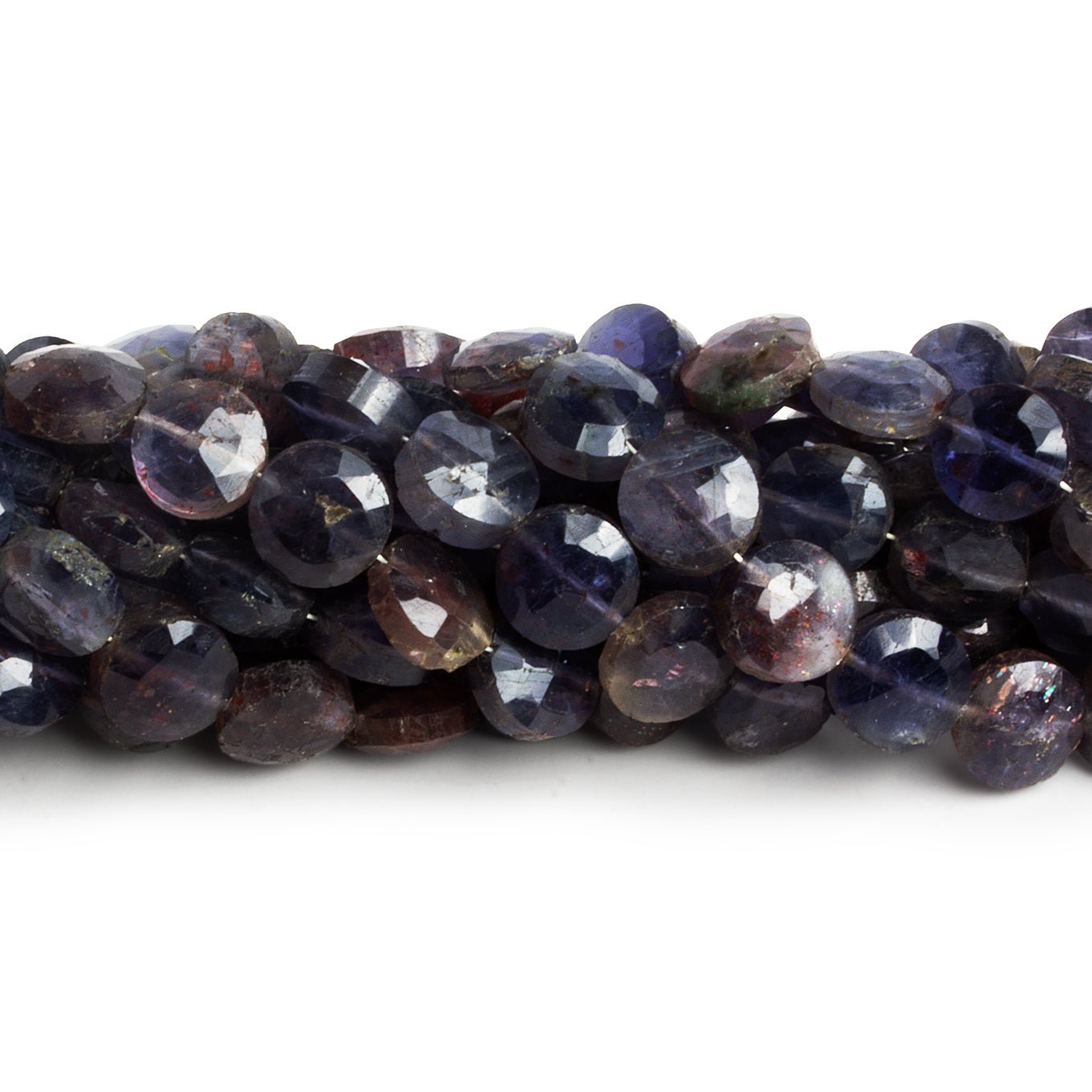 8mm Bloodshot Iolite Faceted Coins 7.5 inch 23 beads - The Bead Traders