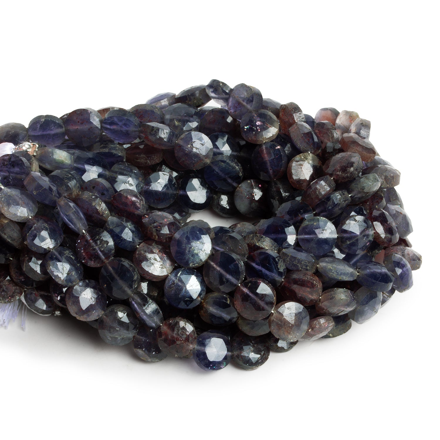 8mm Bloodshot Iolite Faceted Coins 7.5 inch 23 beads - The Bead Traders